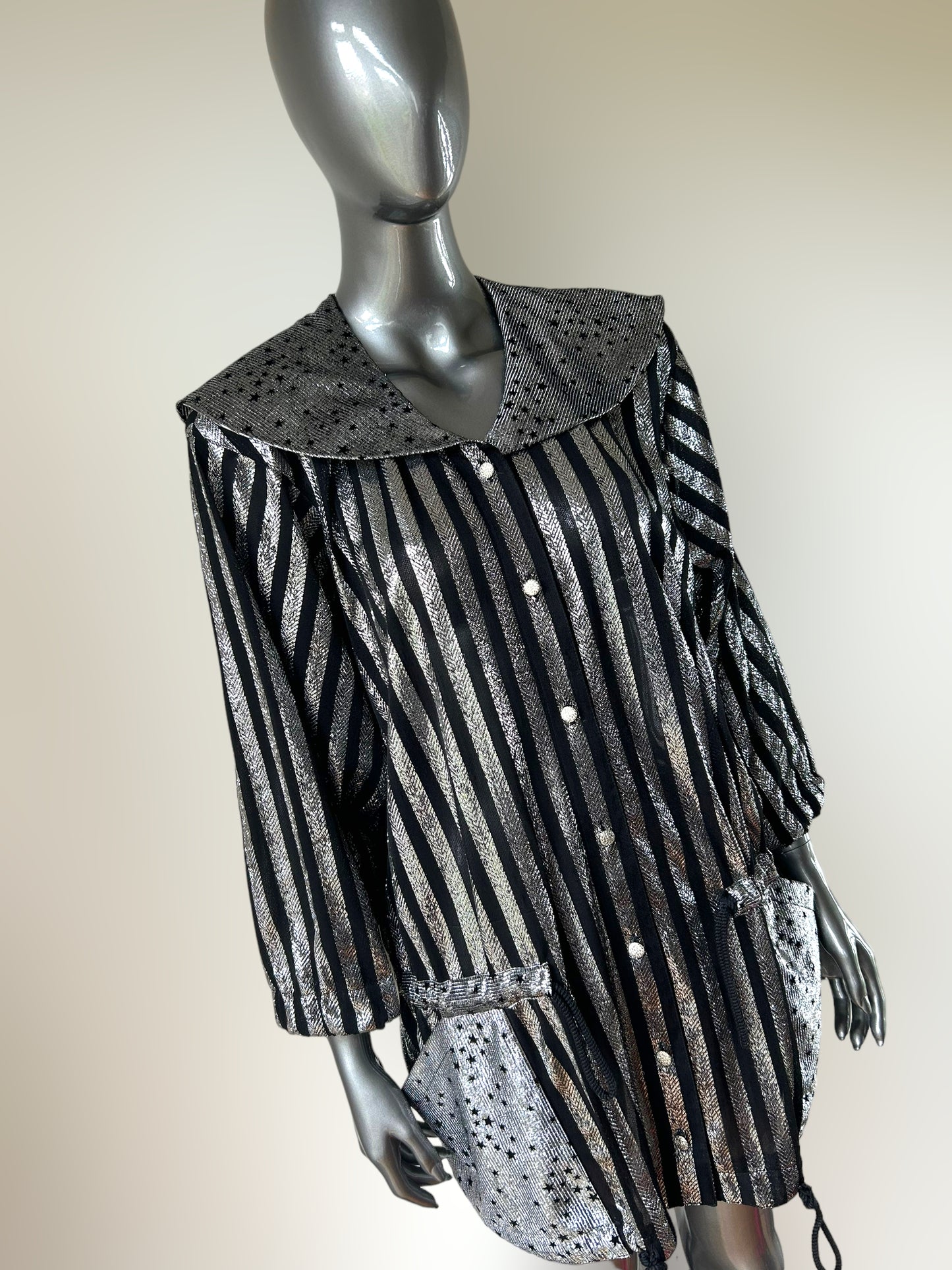 Vintage 1980s Silver Stripe Lurex New Wave Jacket