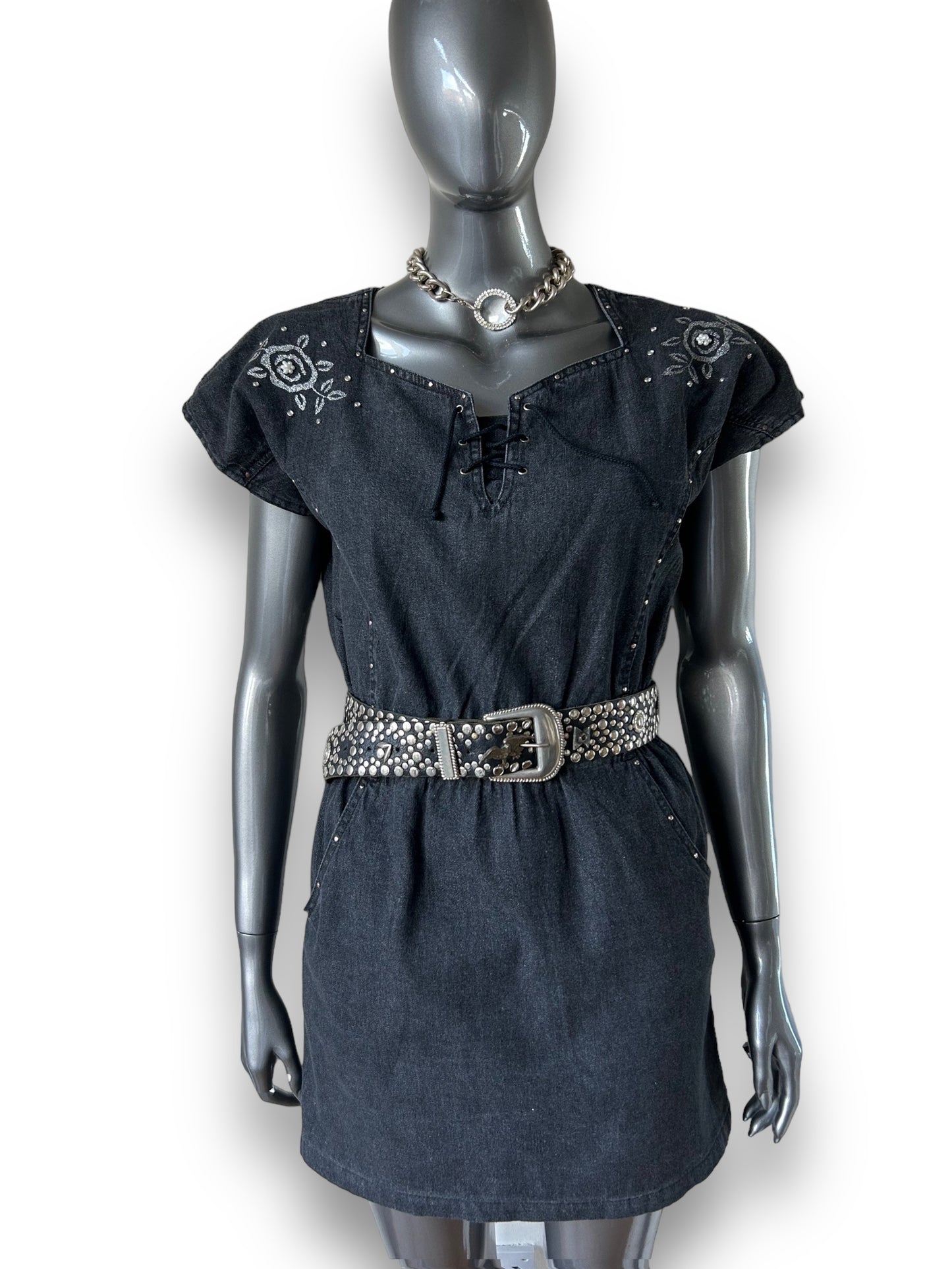 (Copy) Vintage 80s Western Grey Denim Dress