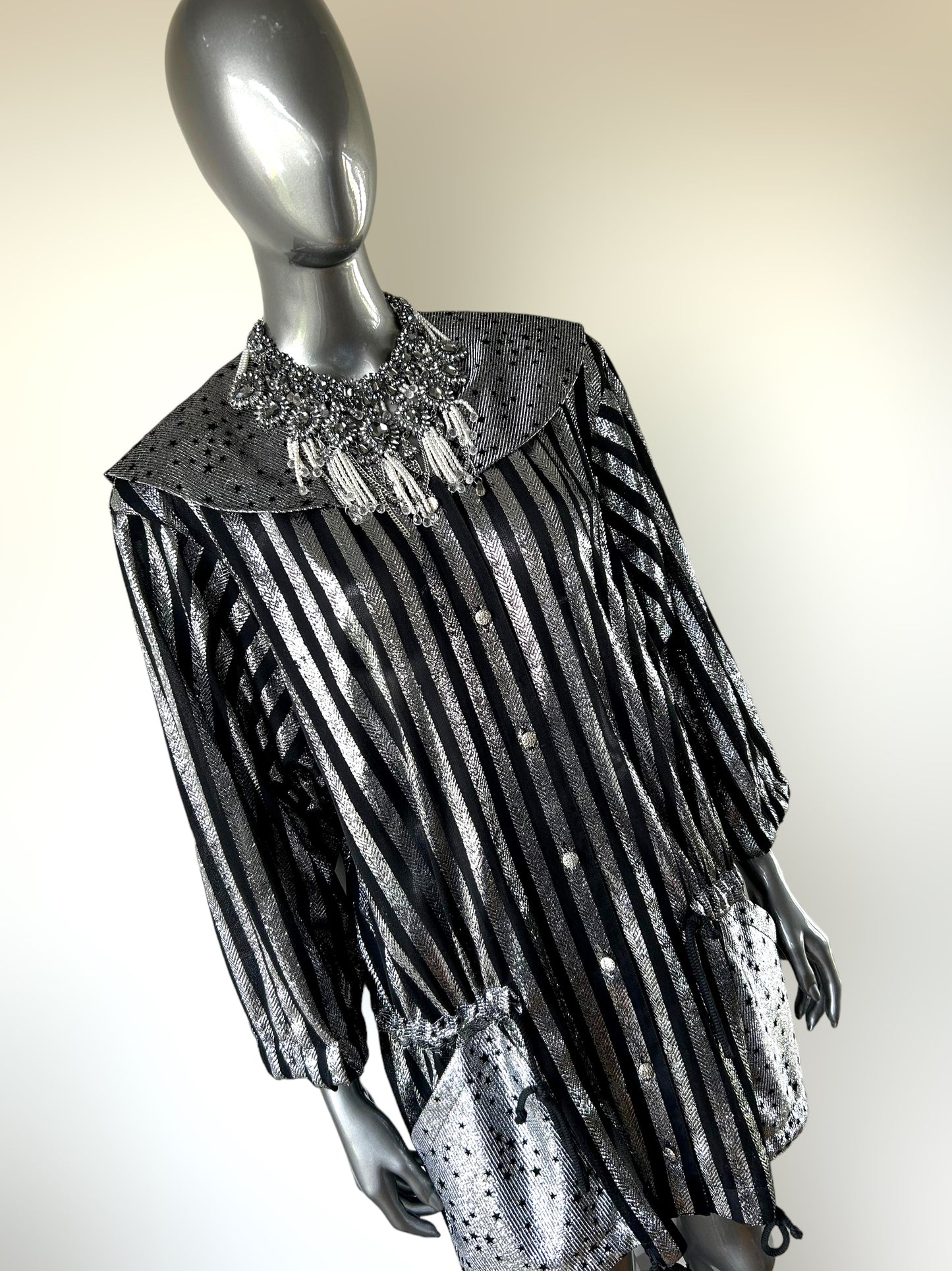Vintage 1980s Silver Stripe Lurex New Wave Jacket