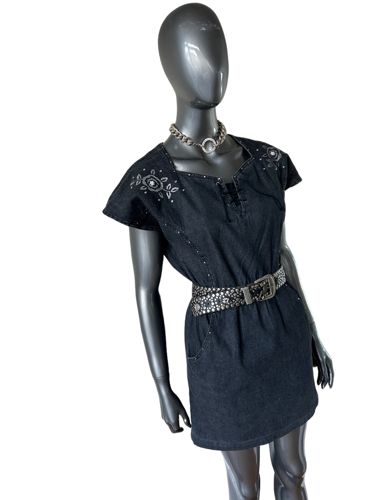 (Copy) Vintage 80s Western Grey Denim Dress