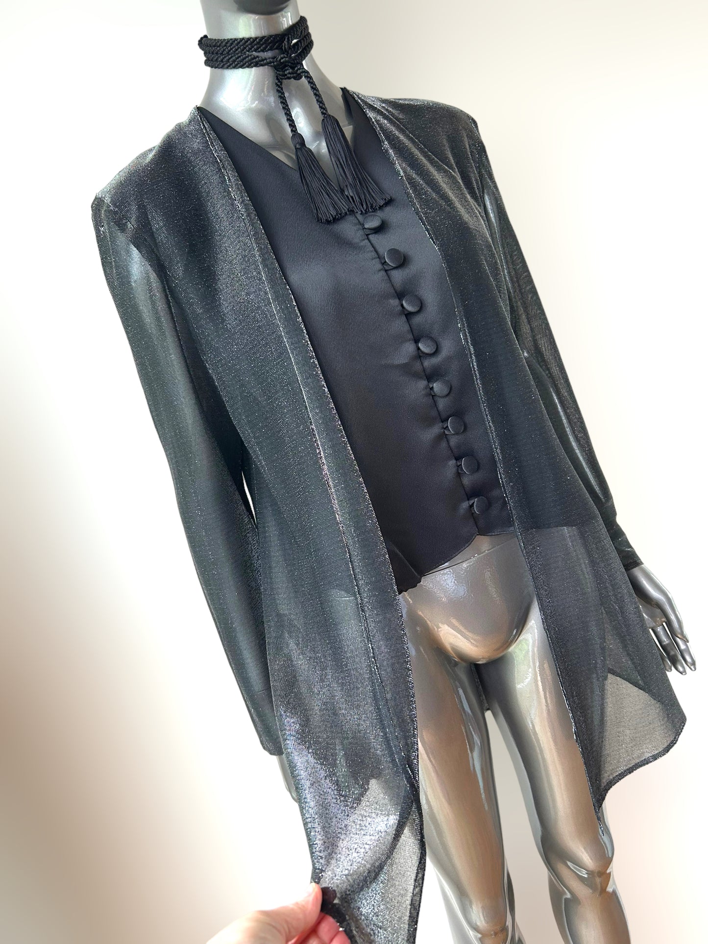 Vintage Silver Metallic 80s Metallic Jacket Shirt Blouse