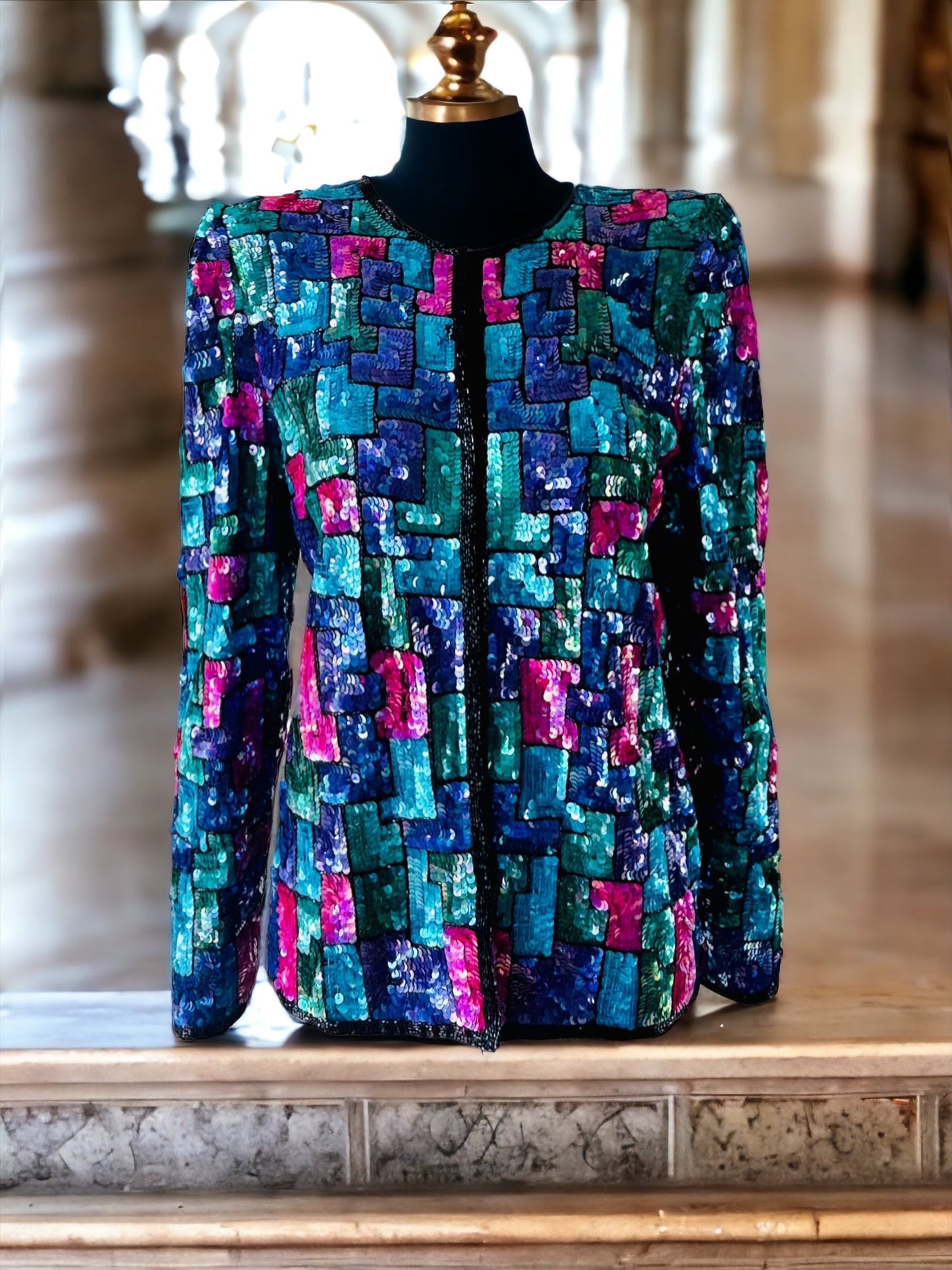 Vintage Silk Aztec Sequin Cocktail Jacket