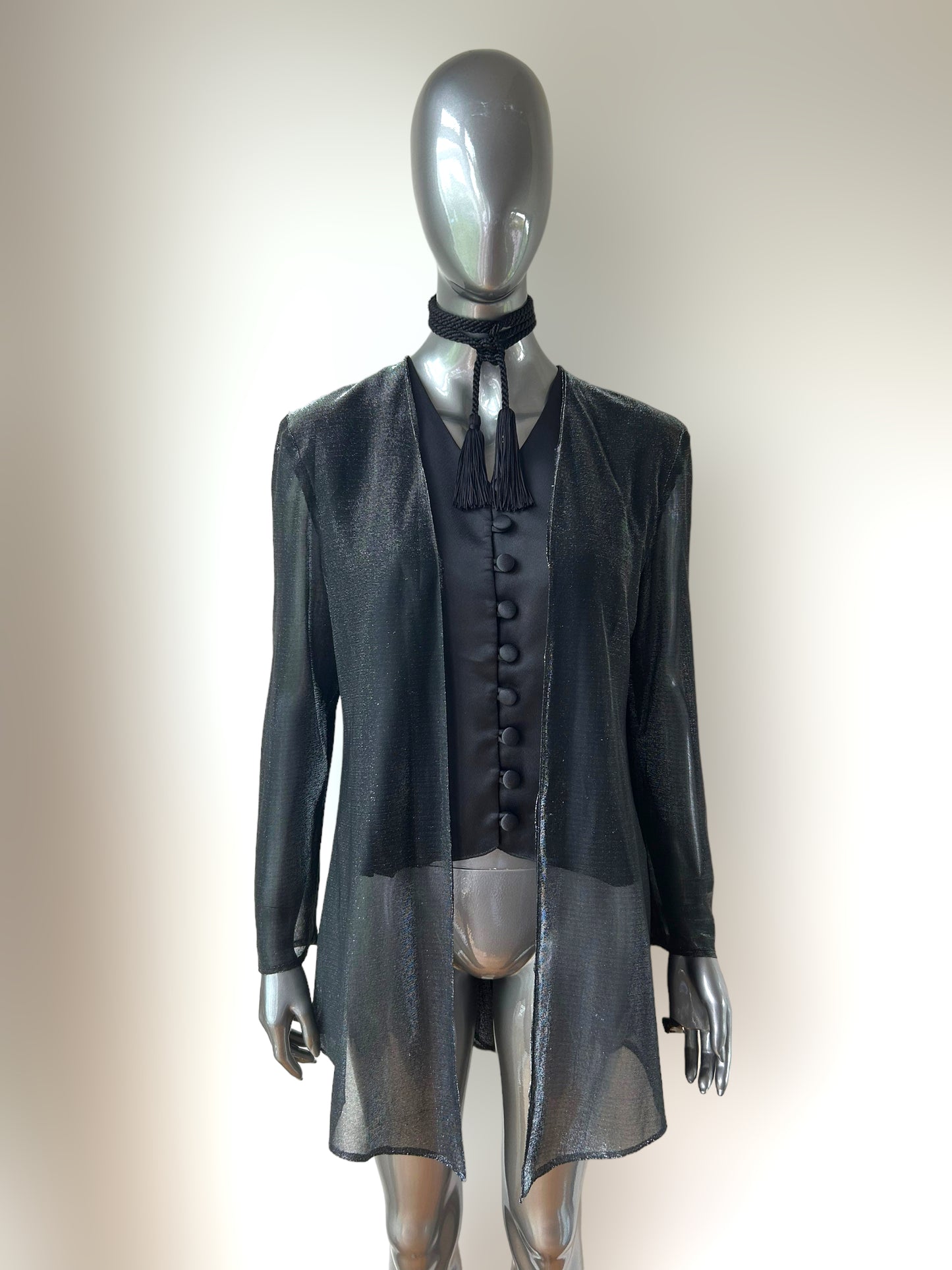 Vintage Silver Metallic 80s Metallic Jacket Shirt Blouse