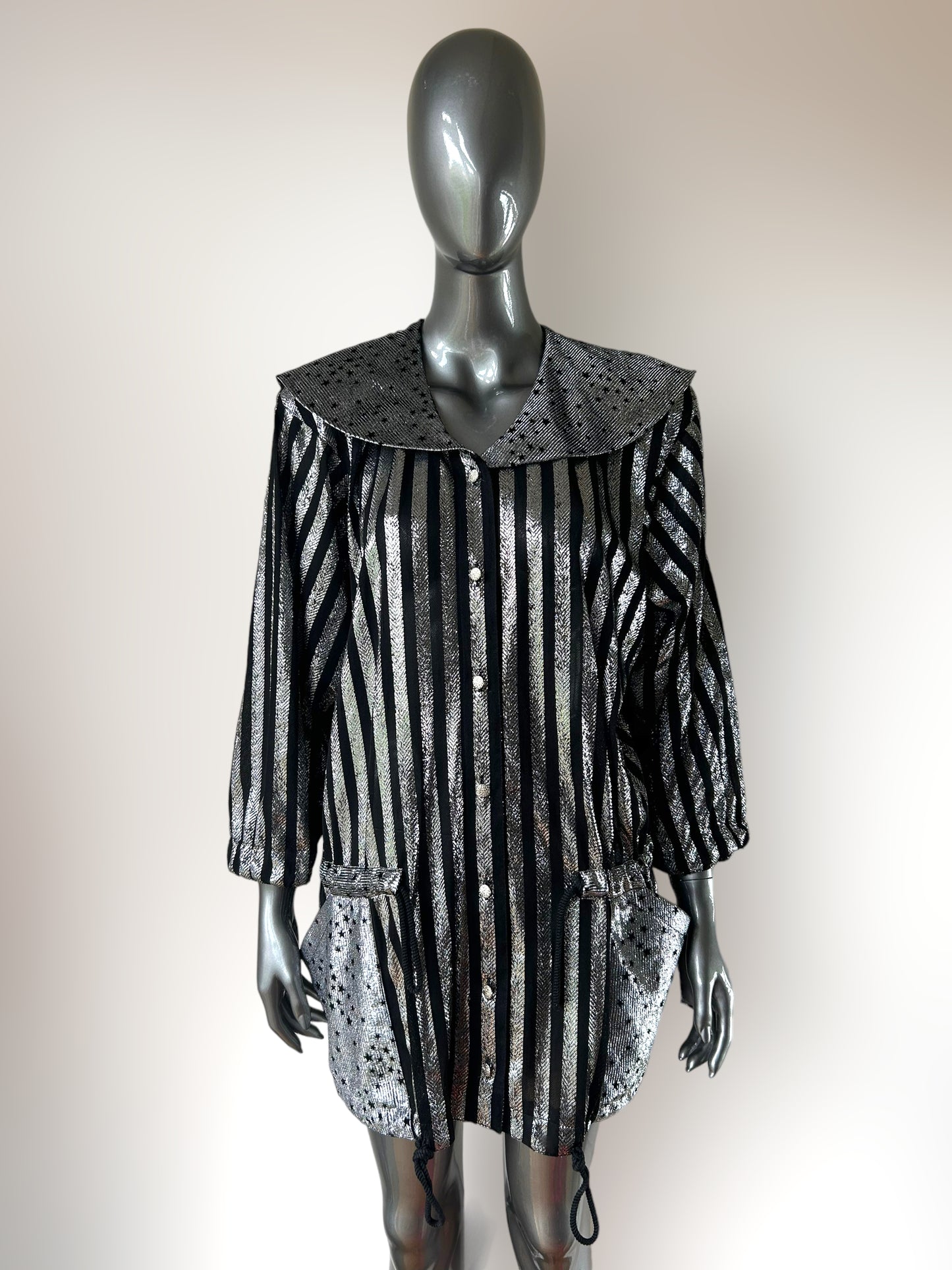 Vintage 1980s Silver Stripe Lurex New Wave Jacket