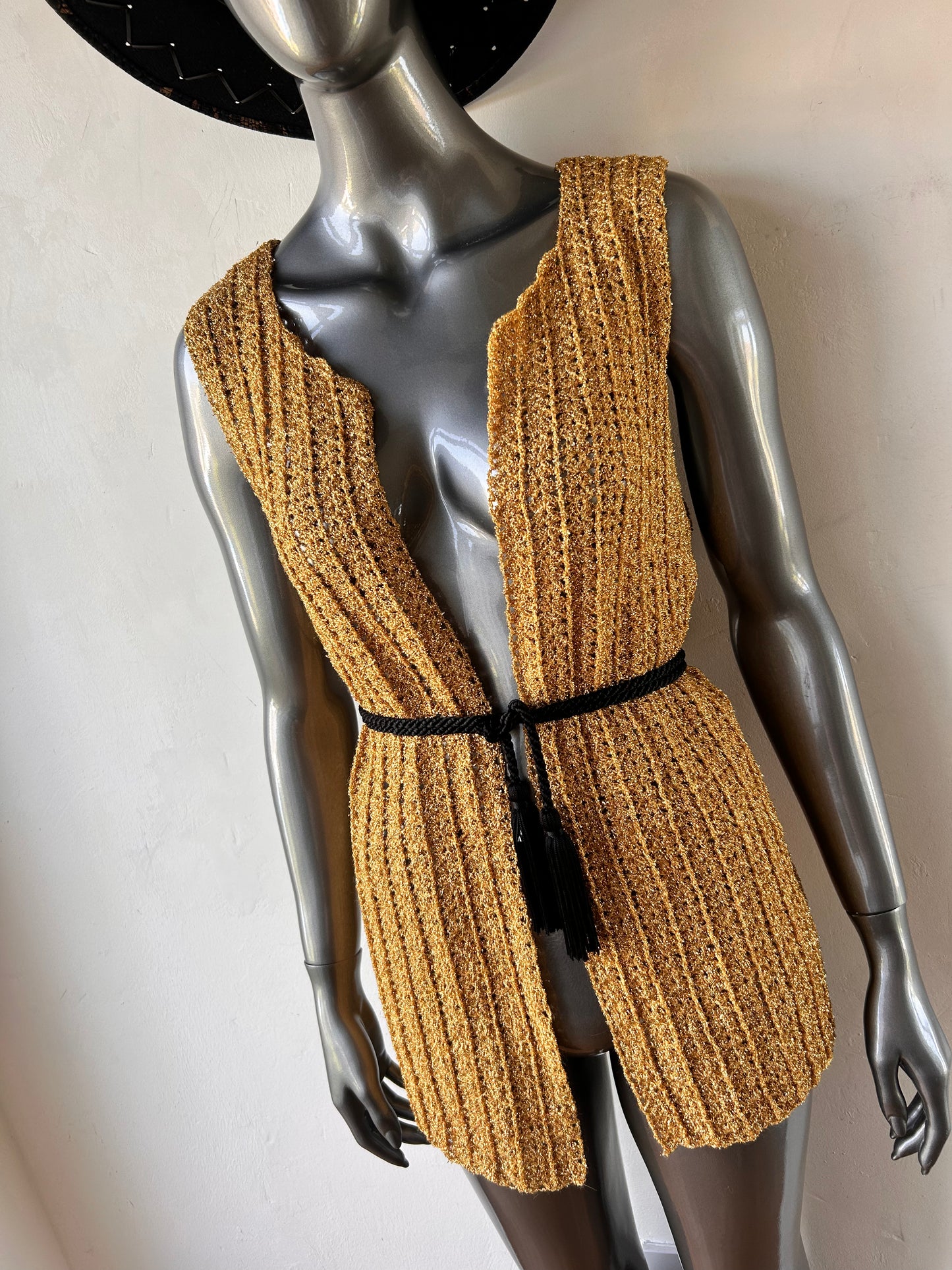 Vintage 1970s Gold Crochet Waistcoat