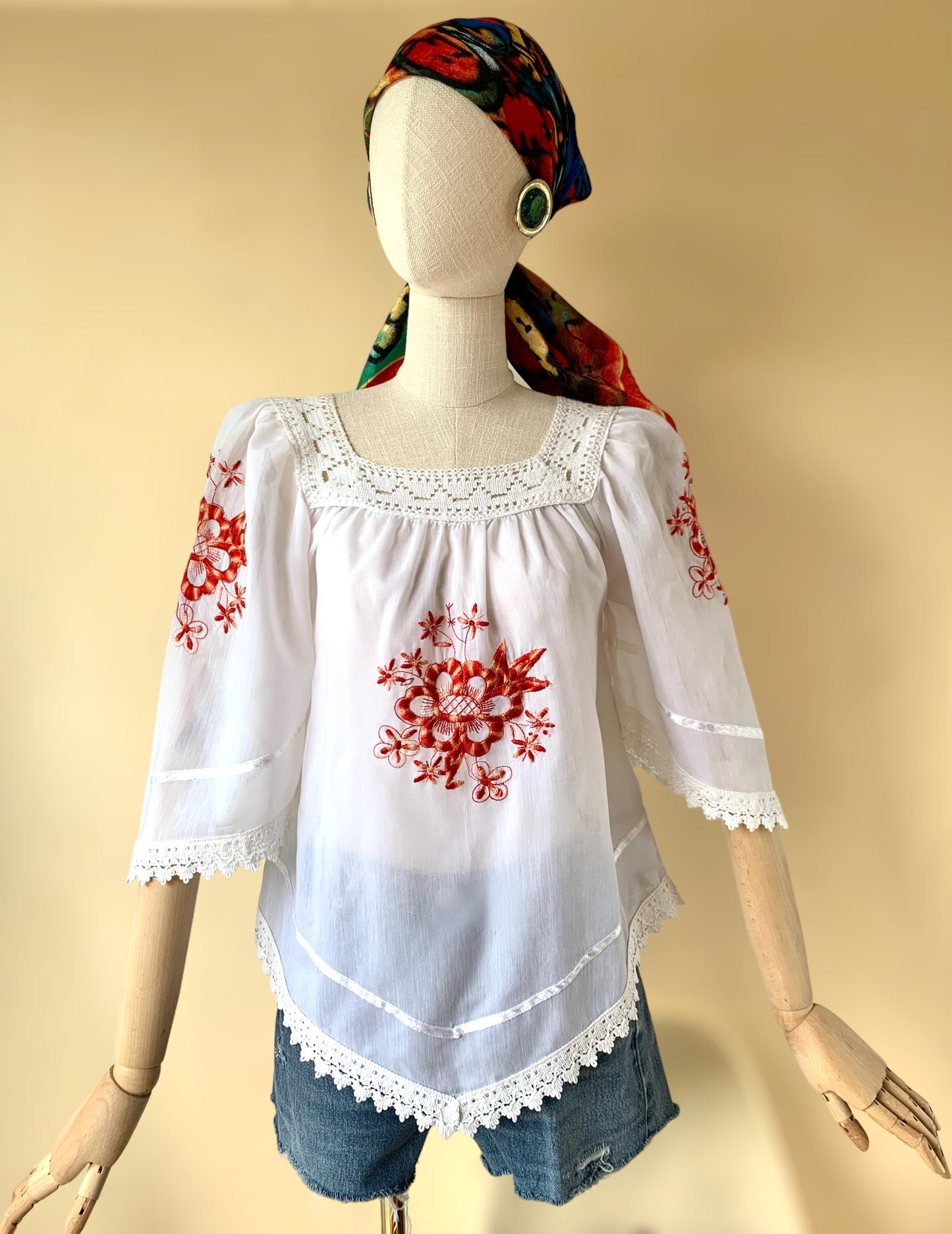 Vintage 1970s's Hungarian Red Embroidered Tunic