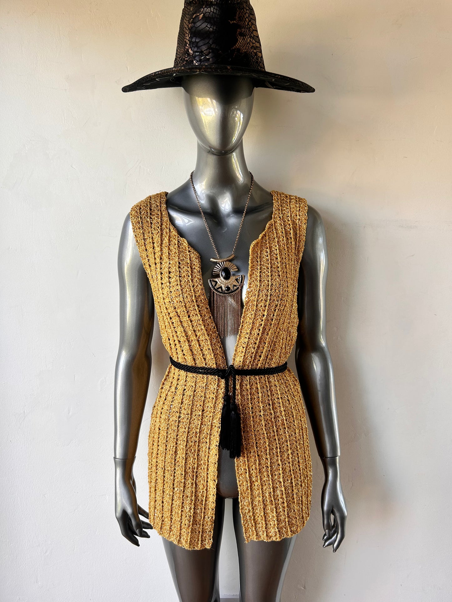Vintage 1970s Gold Crochet Waistcoat