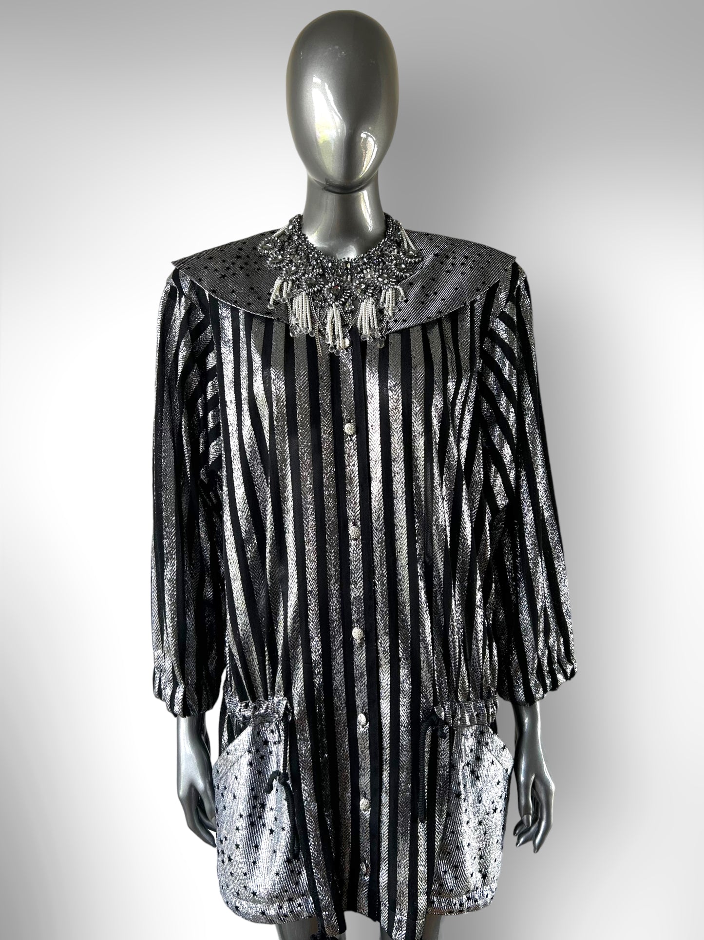 Vintage 1980s Silver Stripe Lurex New Wave Jacket