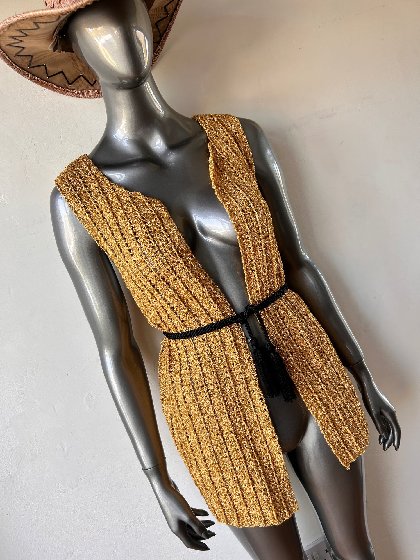 Vintage 1970s Gold Crochet Waistcoat
