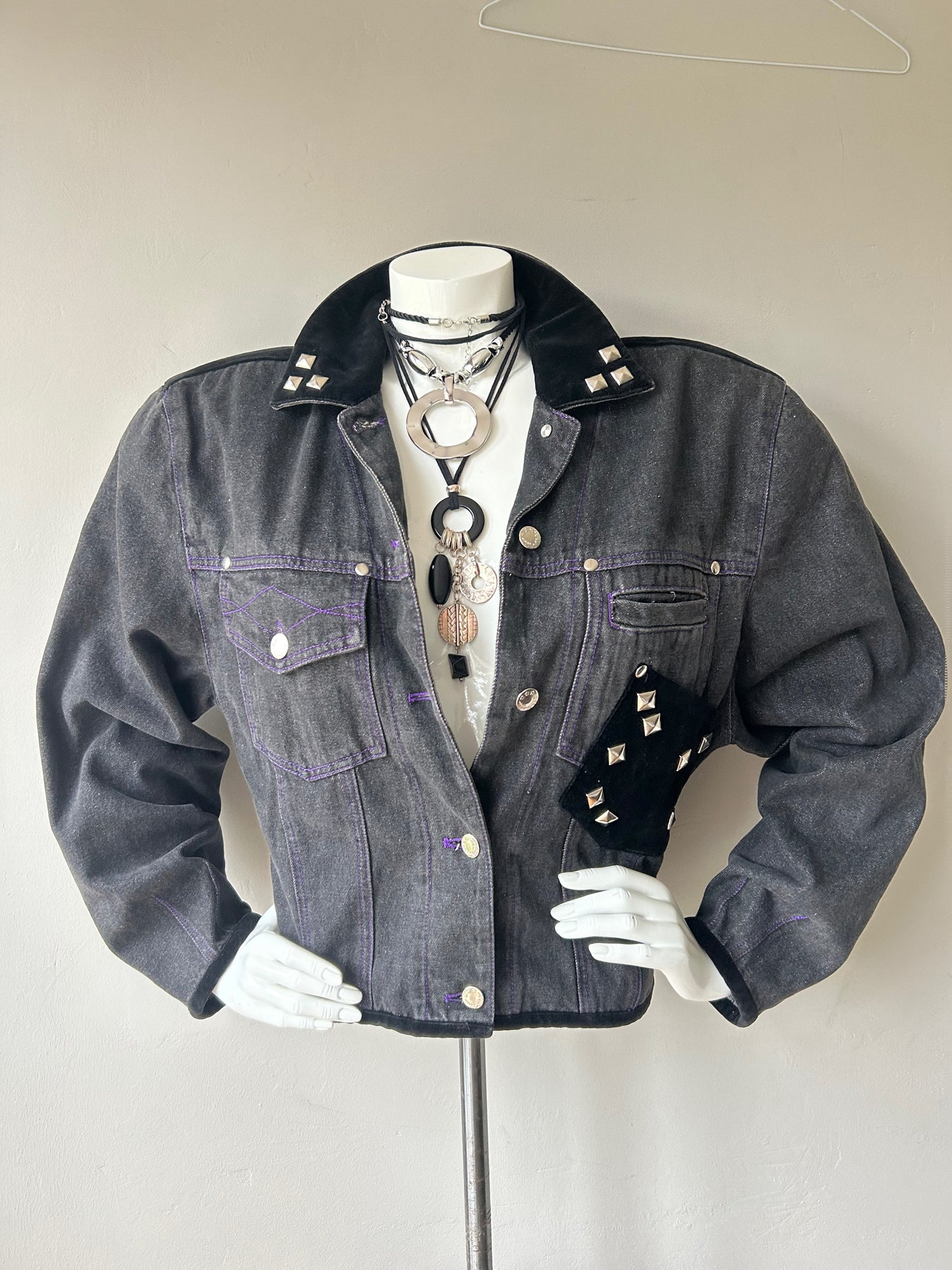 Vintage 1980s Grey Batwing Denim Jacket