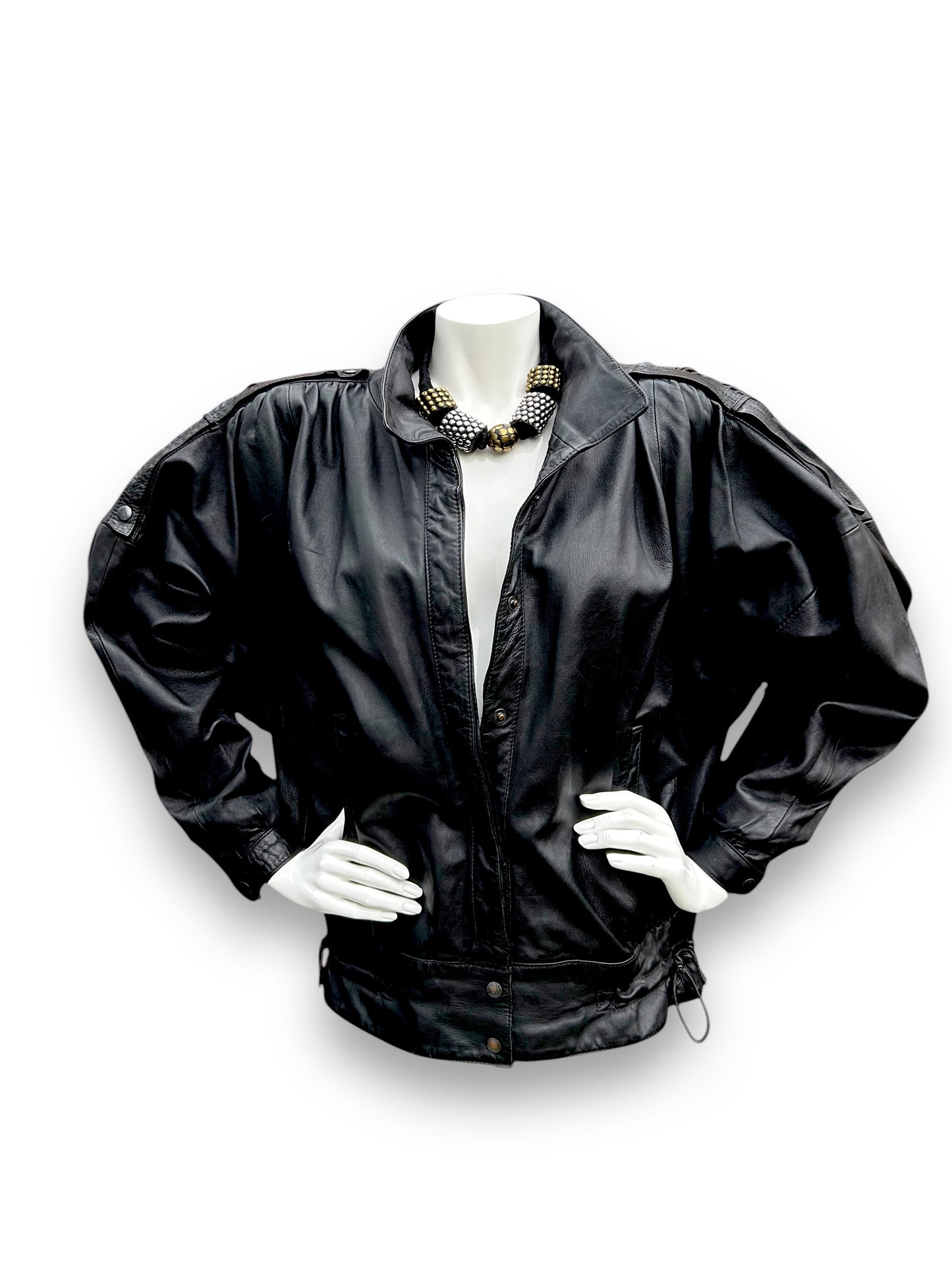 Vintage 1980s Black Leather Batwing Jacket