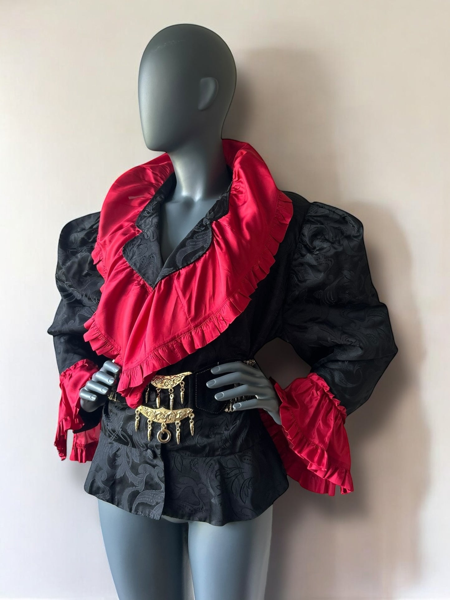 Vintage 1980s New Romantic Silk Jacquard Peplum Jacket