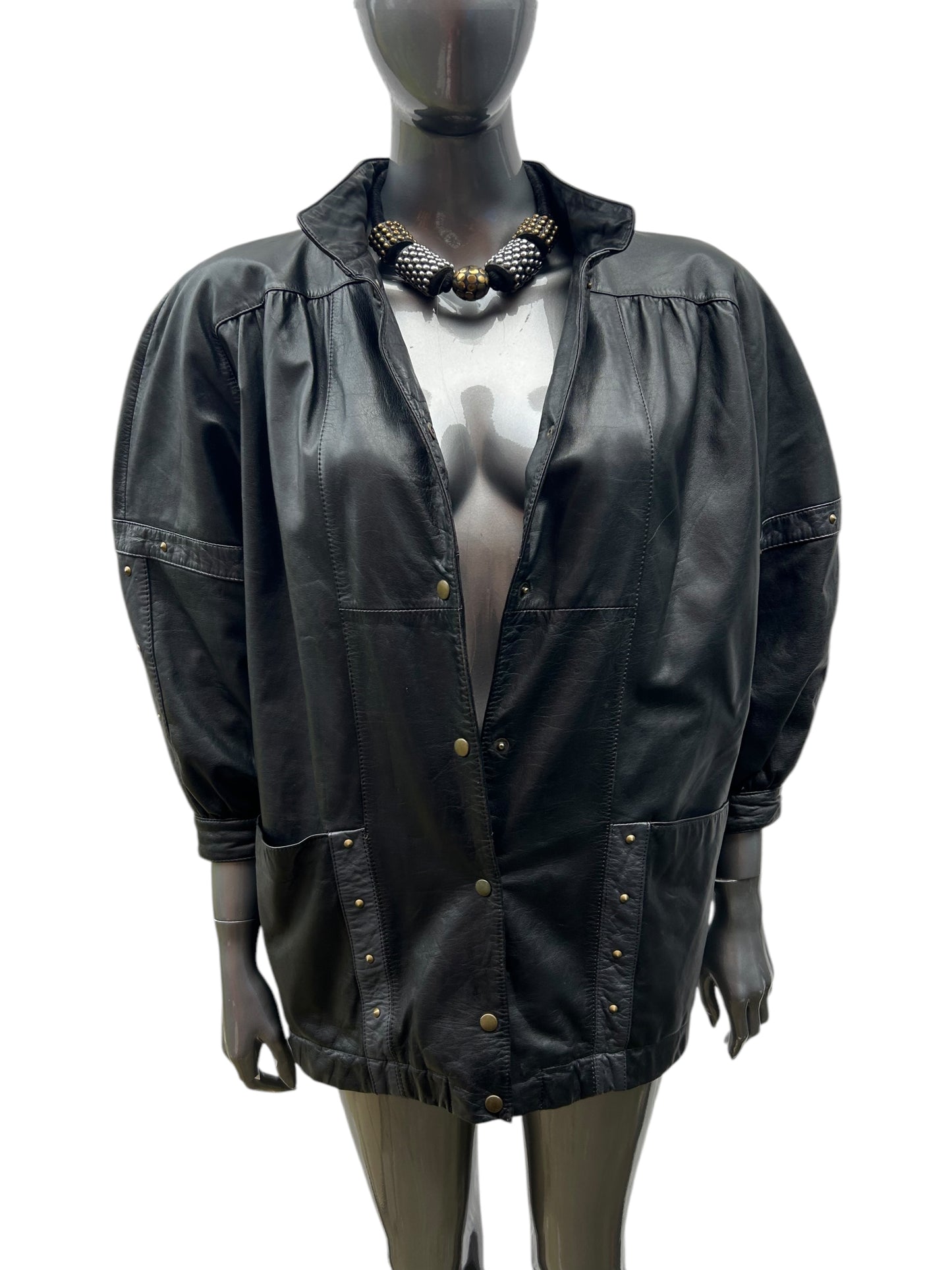 Vintage 80s Black and Gold Stud Italian Leather Jacket