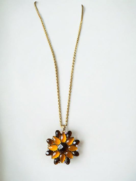 Vintage 1960 Jewel Cabechon Pendent and Chain