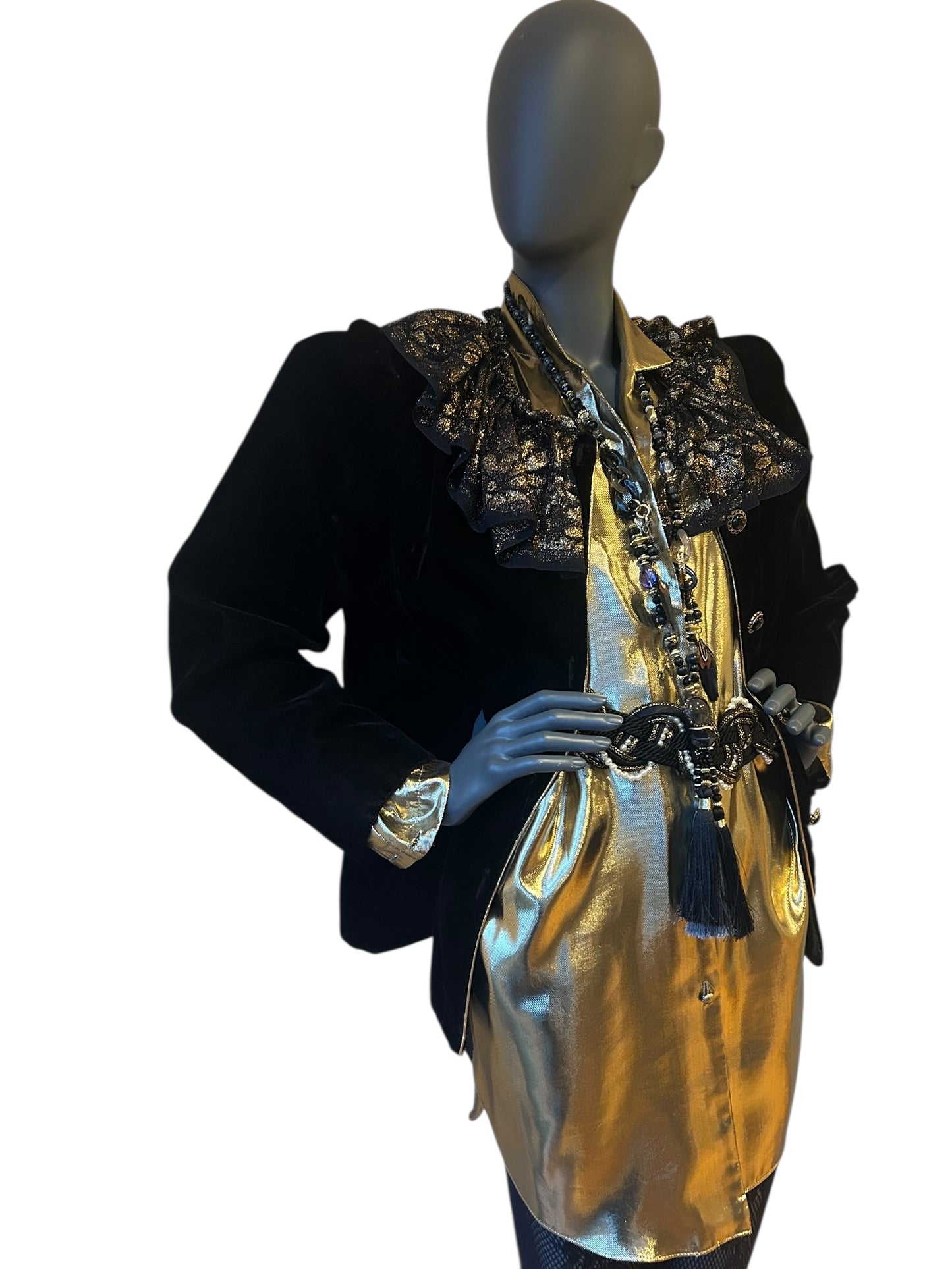 Vintage 1980s Gold Lamé Shirt Dress