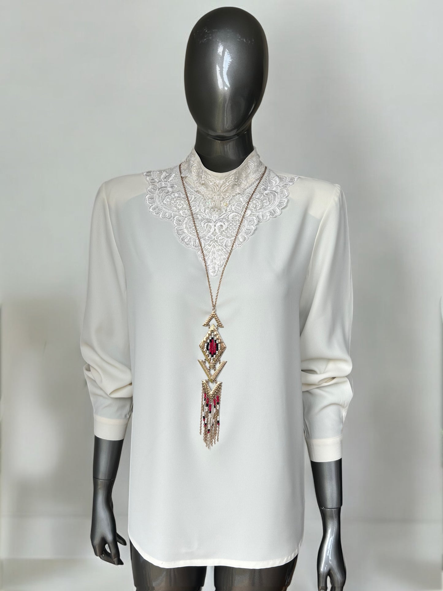 Vintage 80s Cream Lace Collar Tunic