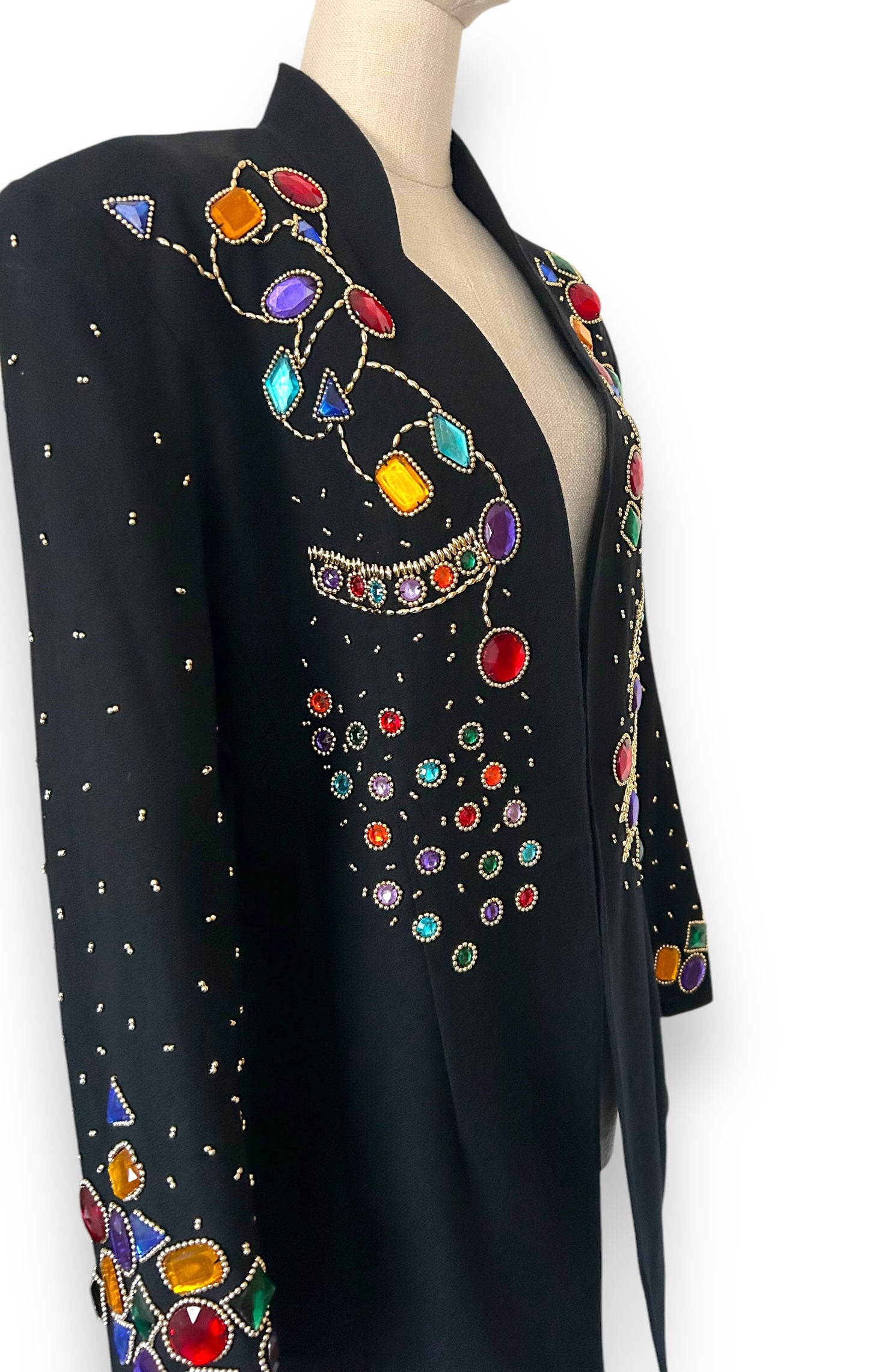 vintage 1980s jewel encrusted trophy blazer in the style of Patrick Kelly