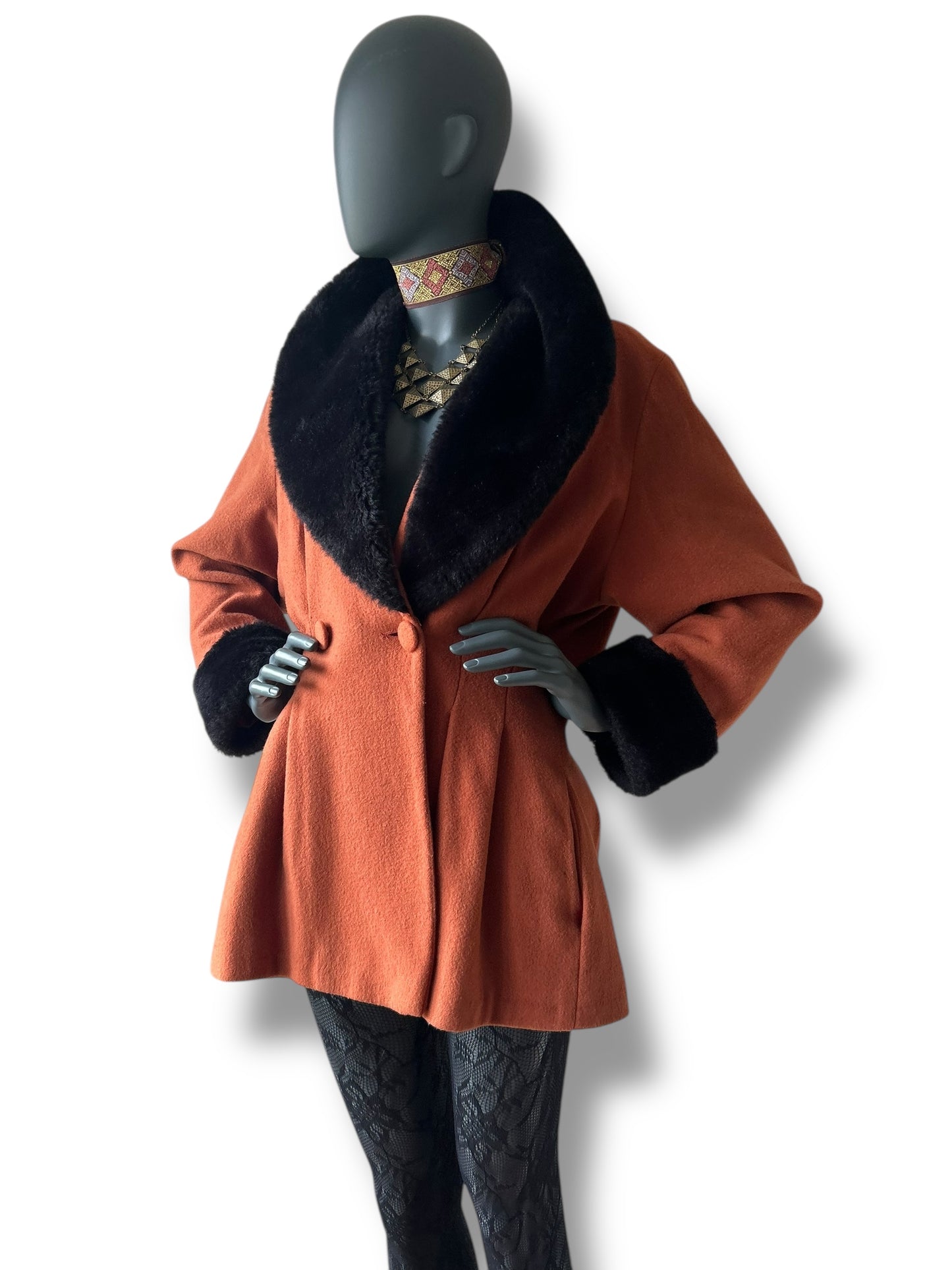 Vintage 1980s Plush Collar Coat