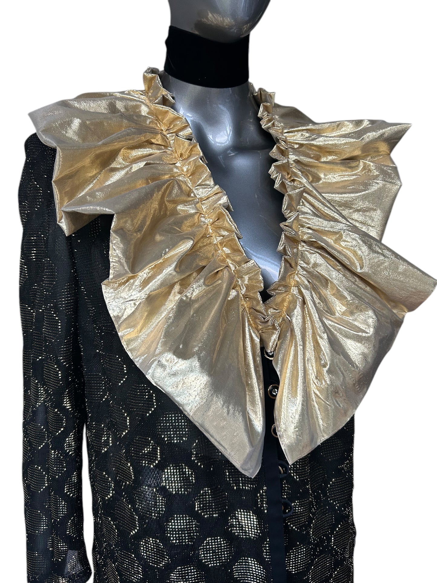 Vintage 1980s Gold Lamé Dramatic Collar Lace Tunic