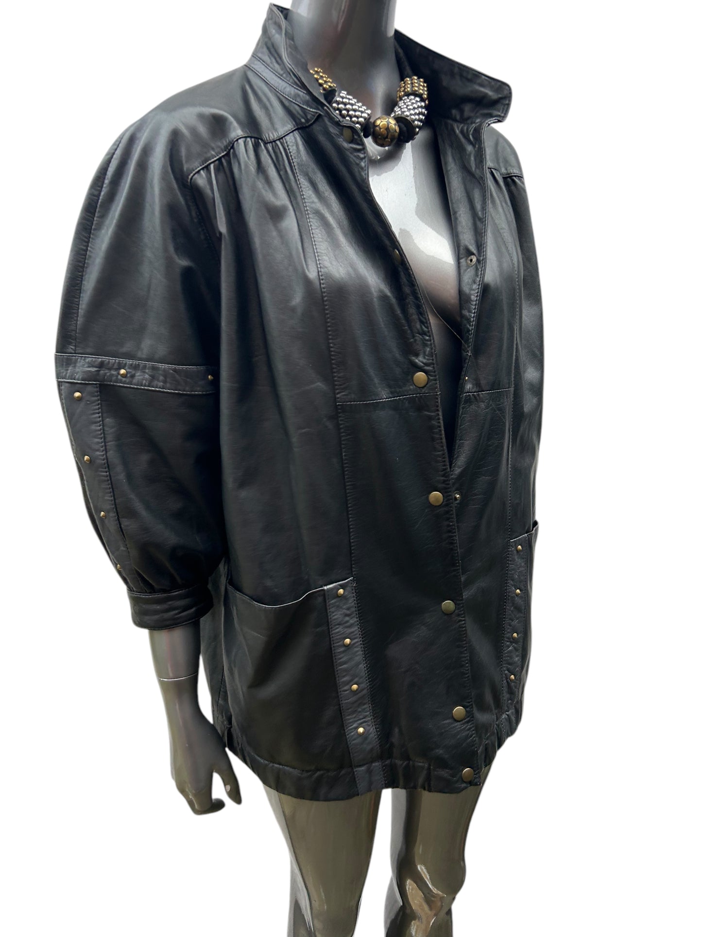 Vintage 80s Black and Gold Stud Italian Leather Jacket