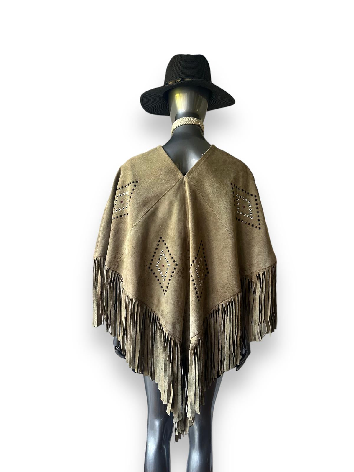 Vintage Fringe Suede Western Poncho