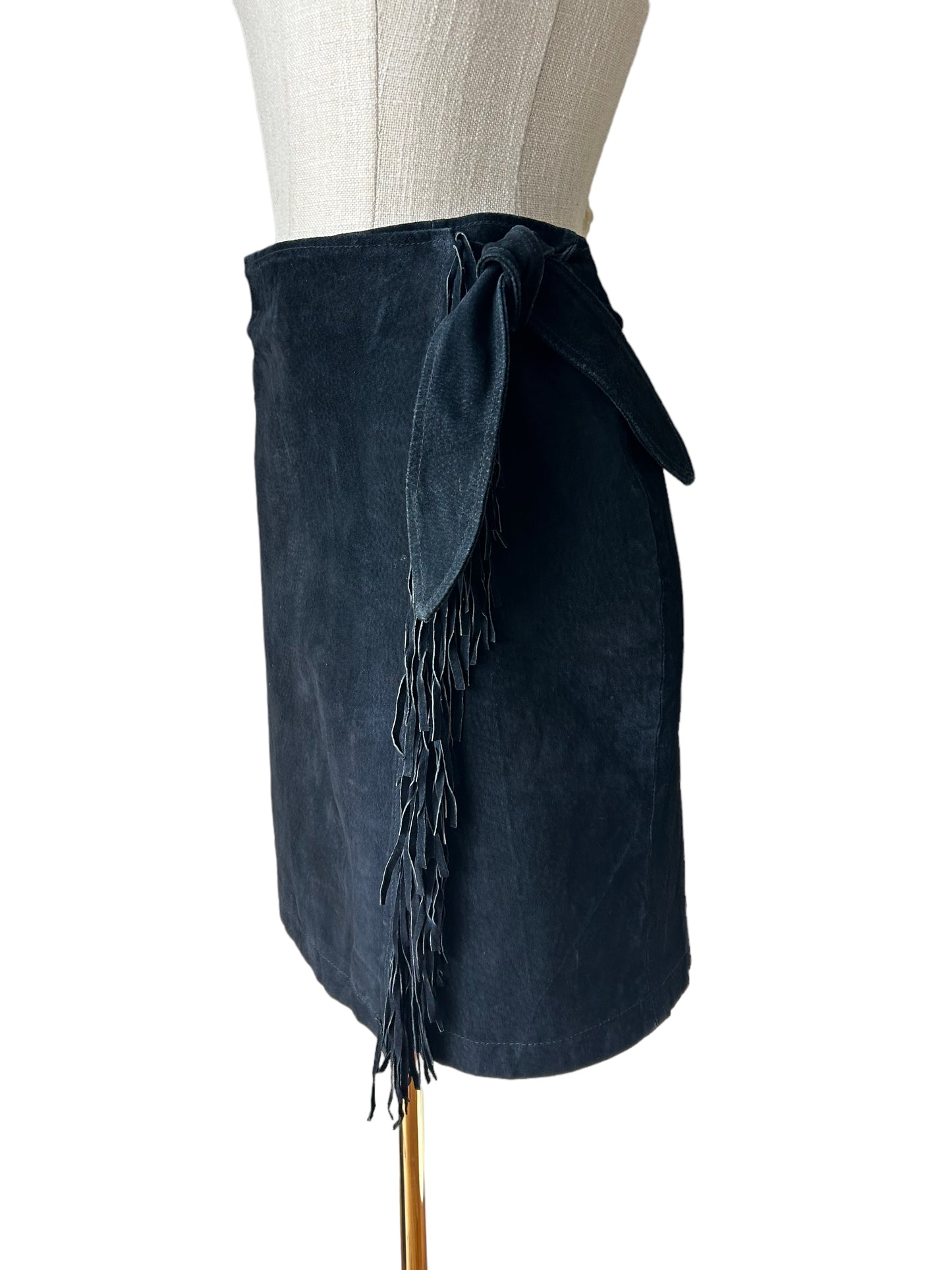 Vintage Black Suede Skirt with Tassel Detail