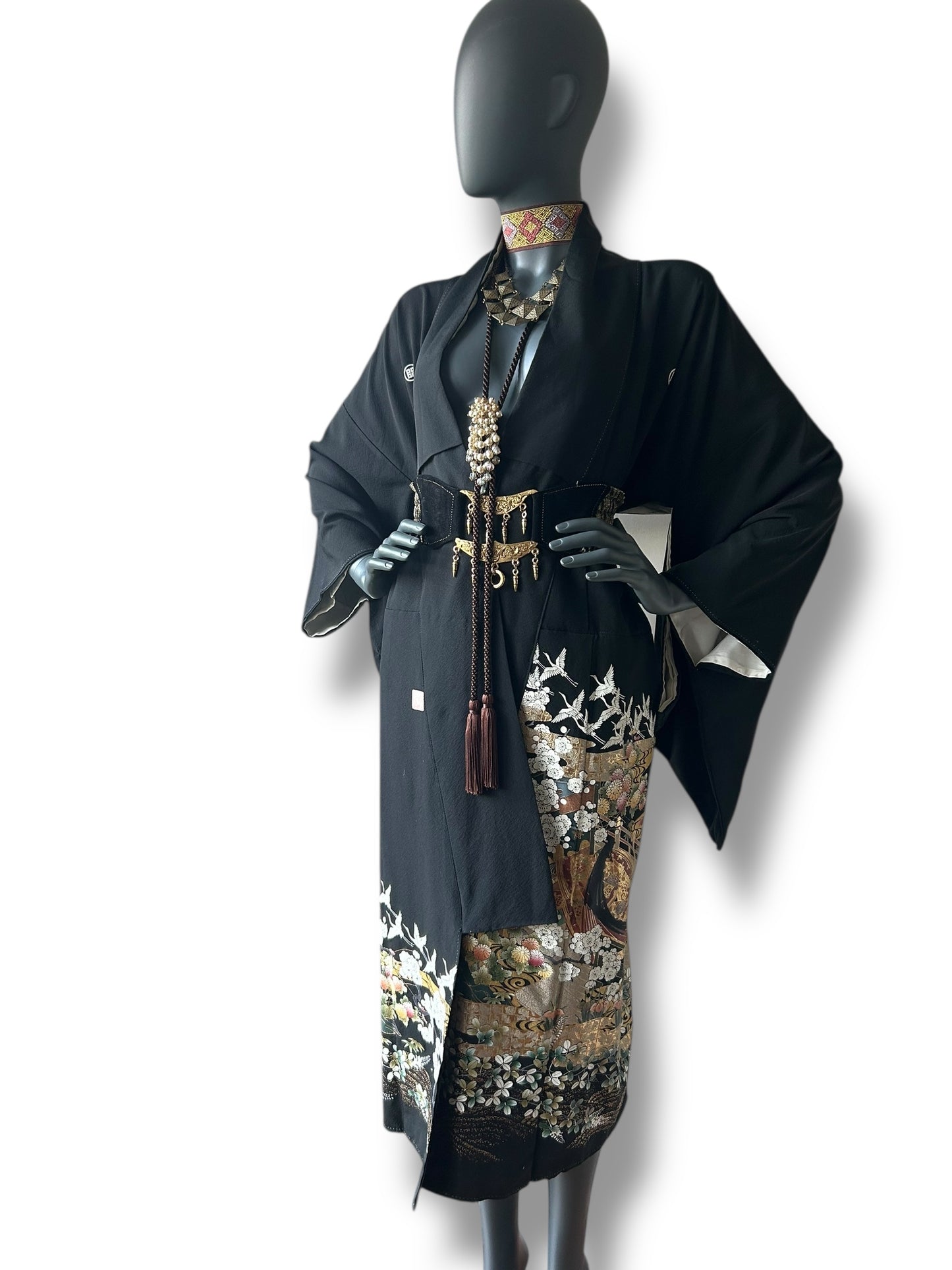Vintage Black Silk Painted Kimono