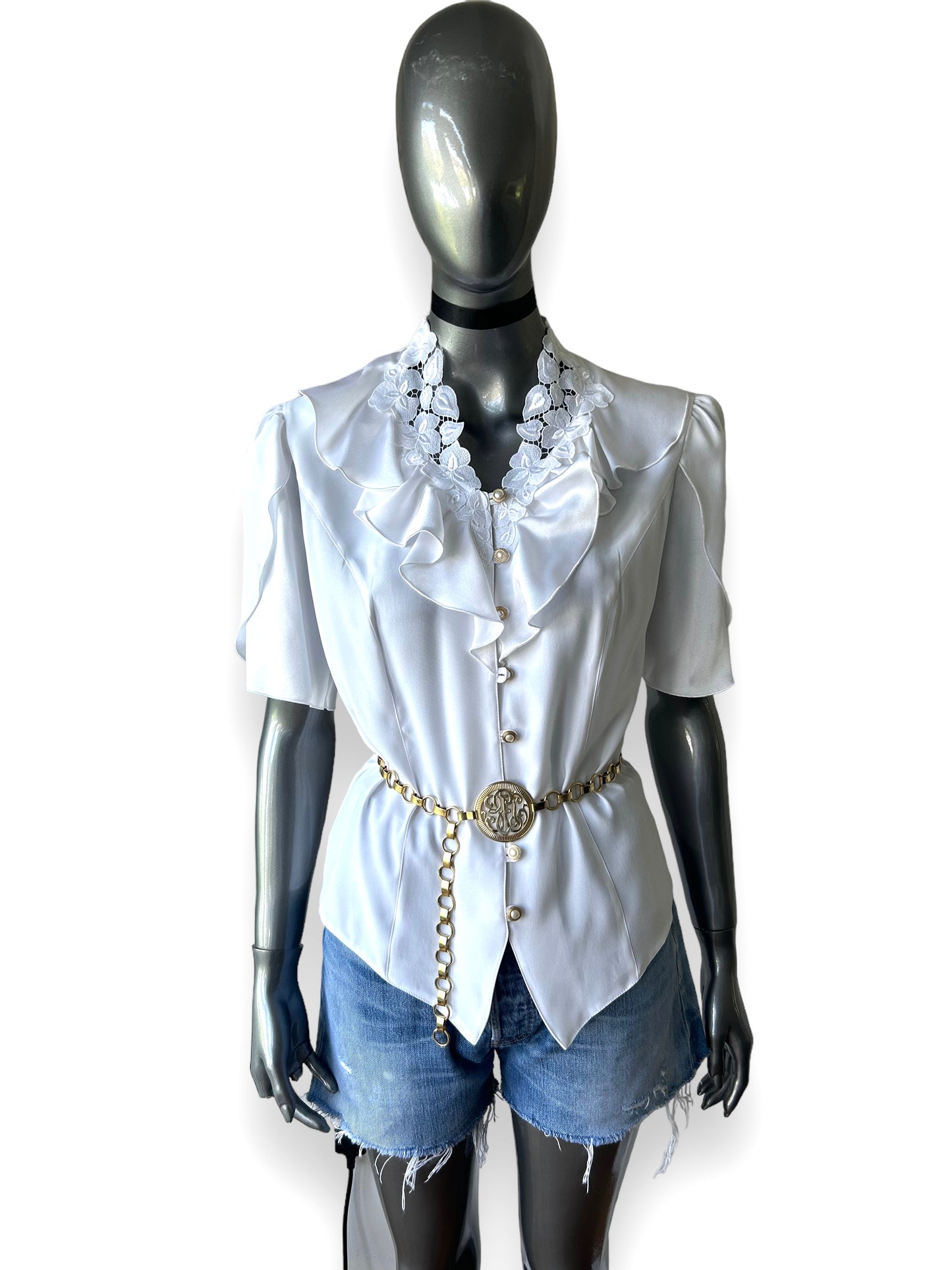 Short Sleeve Vintage White Blouse