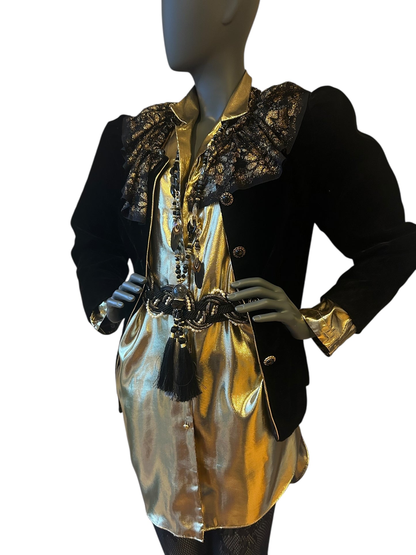 Vintage 1980s Gold Lamé Shirt Dress