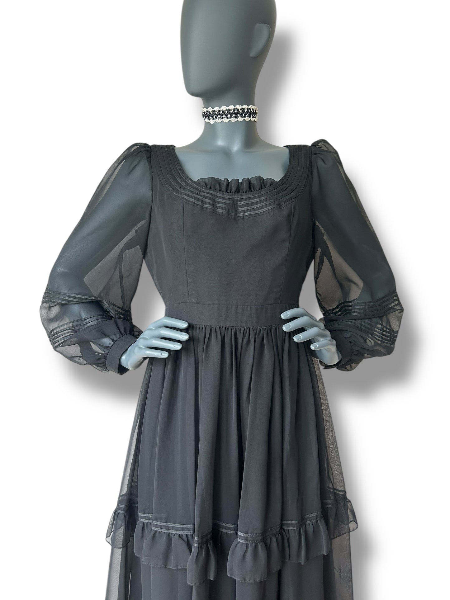 Vintage 1970s Silk Chiffon Ruffle Gown