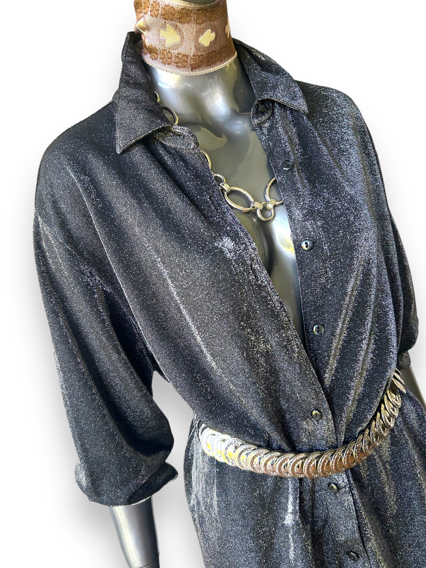 Vintage  1980s Silver Shirt Dress