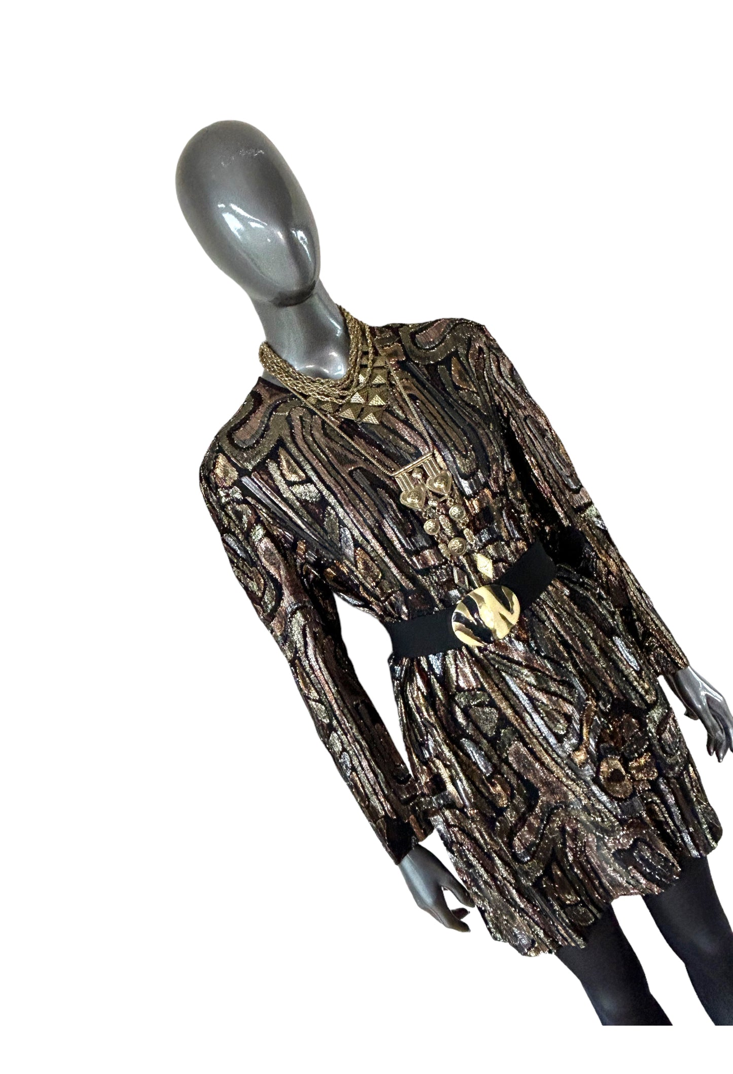 1980s French Lame Metallic Tunic Dress in hues of Gold, Silver and Bronze