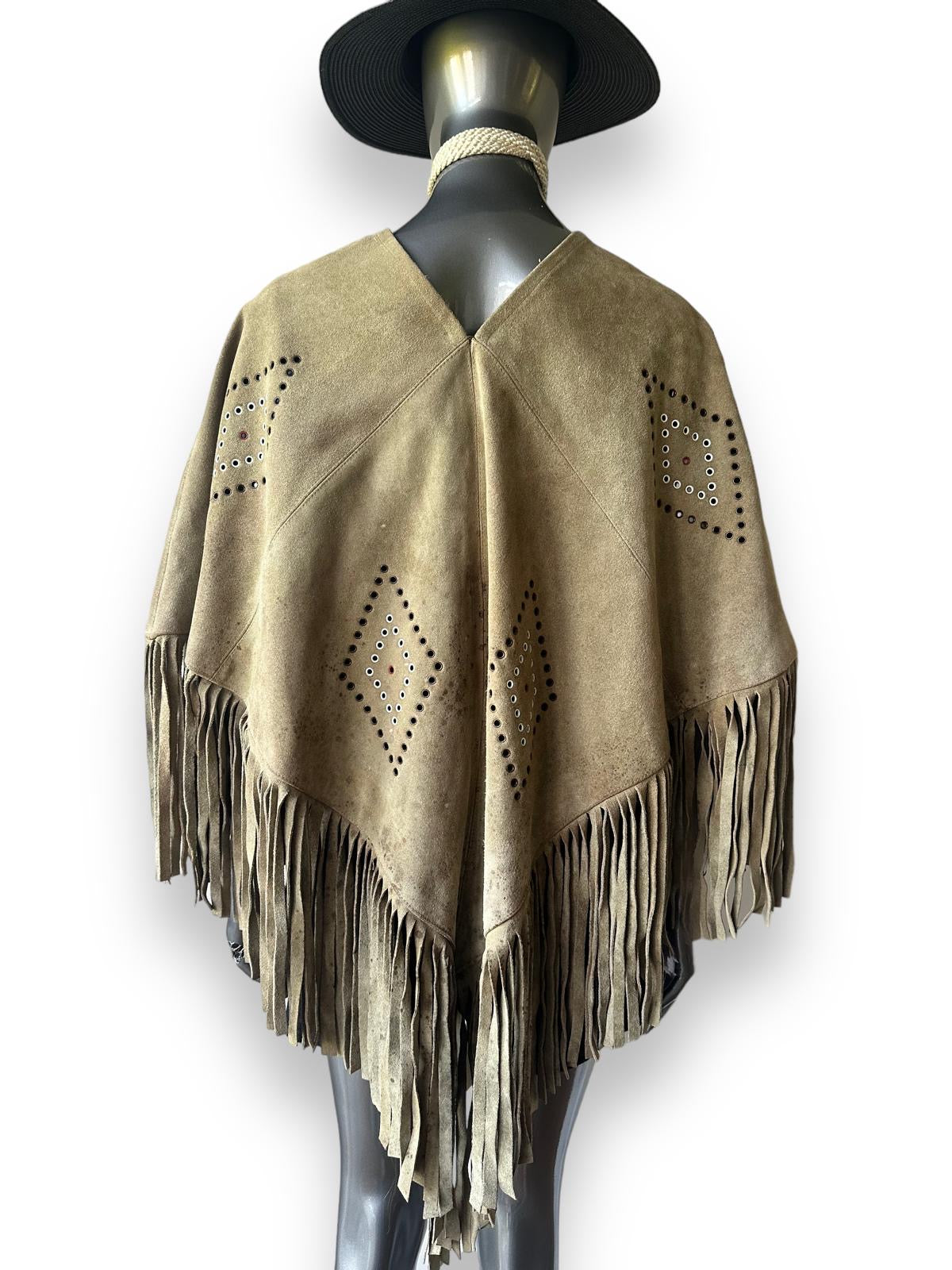 Vintage Fringe Suede Western Poncho