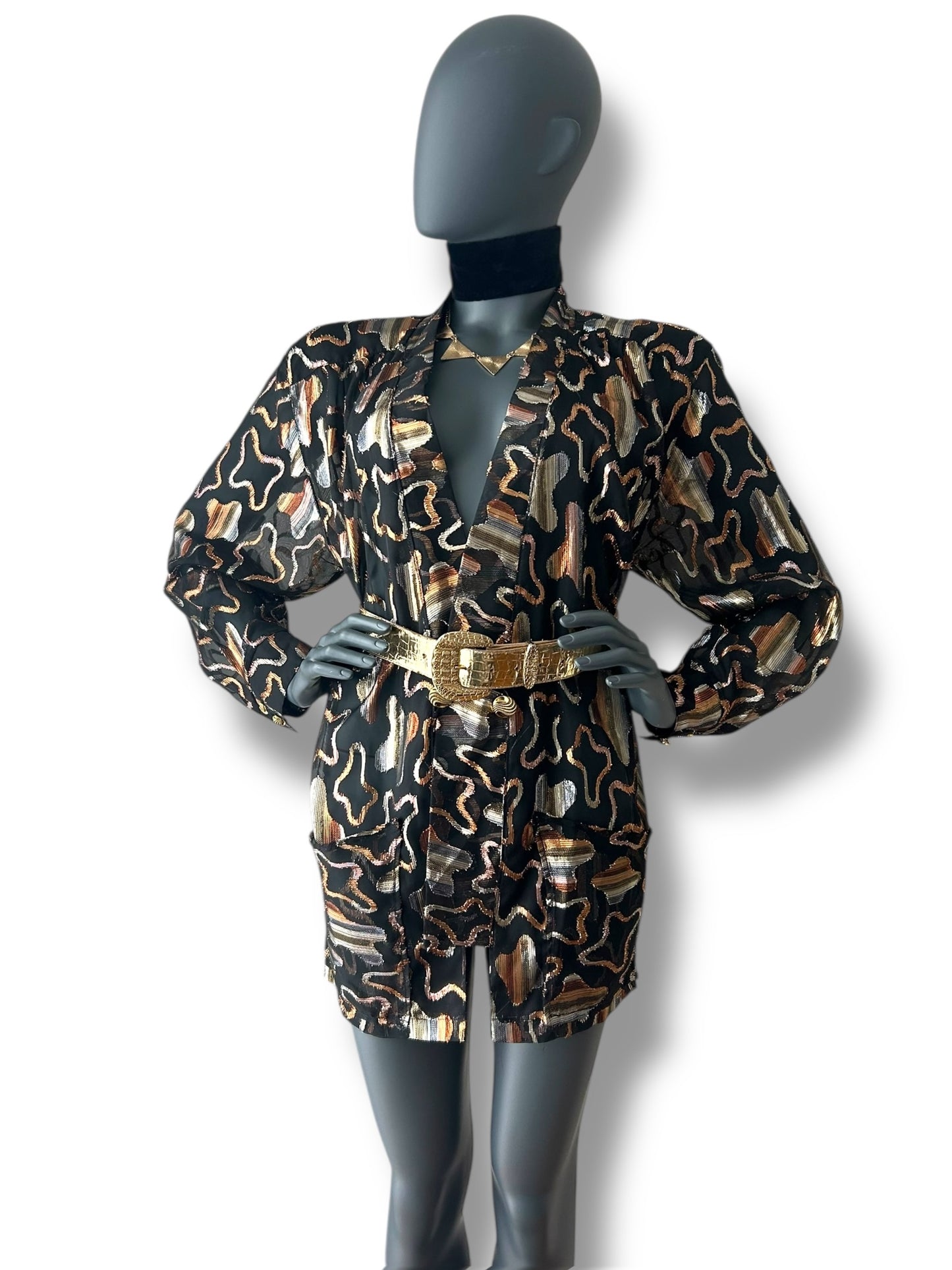Vintage 80s Gold Lamé Cocktail Blazer Jacket