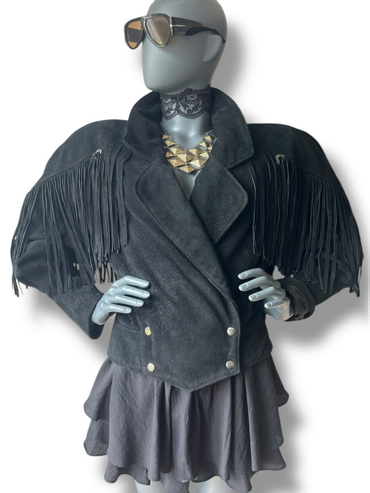 Vintage 1980s Western Fringe Suede Statement Jacket