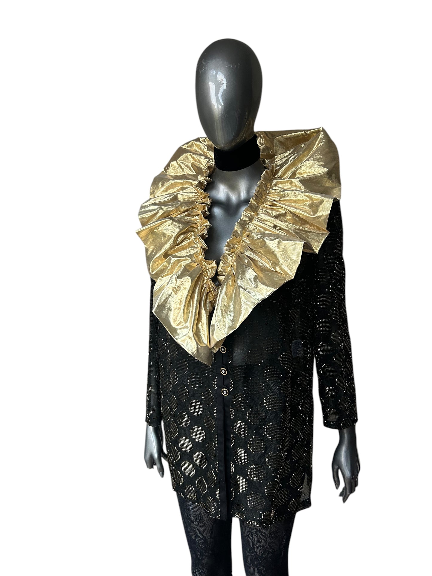 Vintage 1980s Gold Lamé Dramatic Collar Lace Tunic