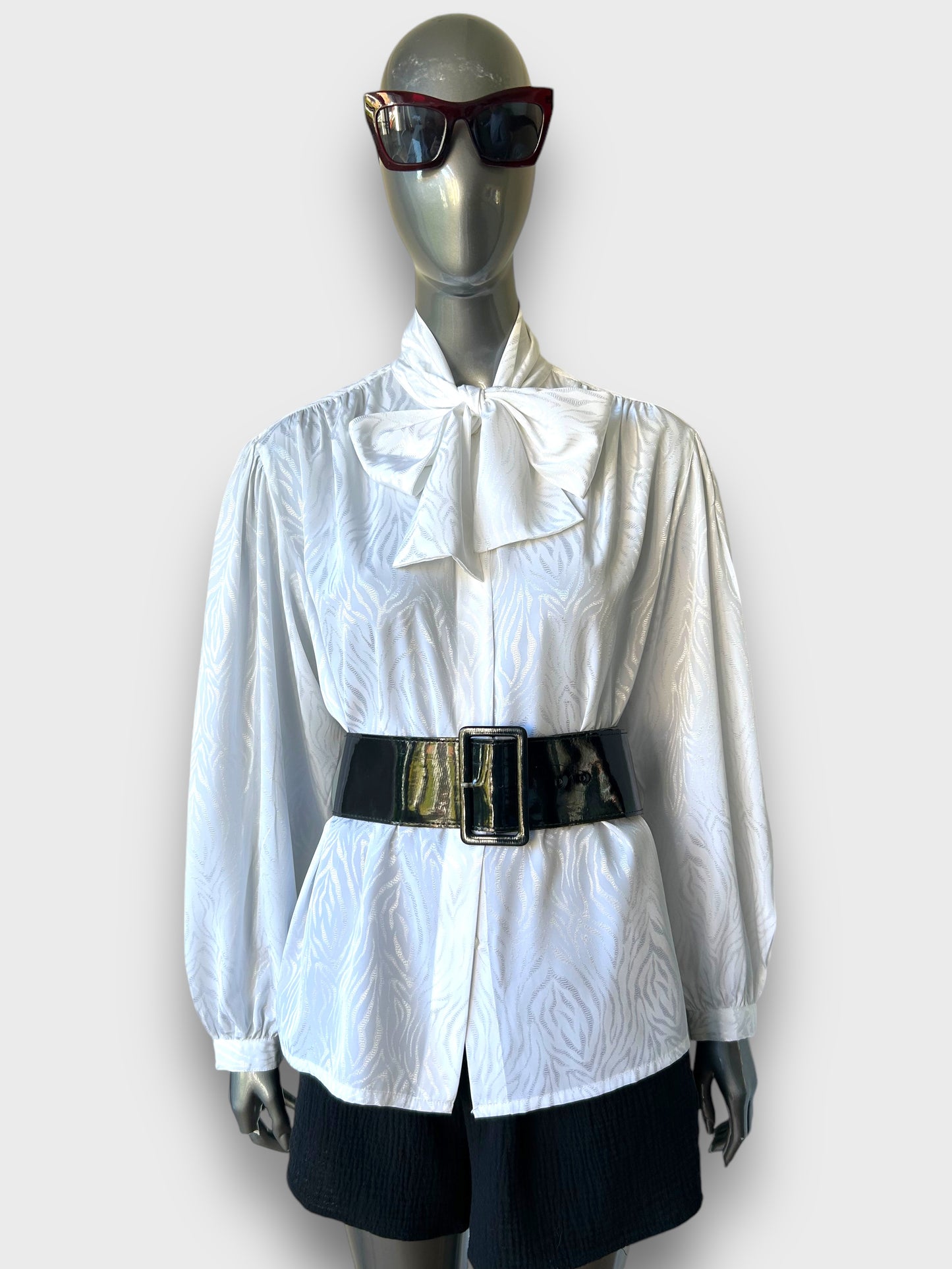 Vintage  1980s White Pussy Bow Blouse