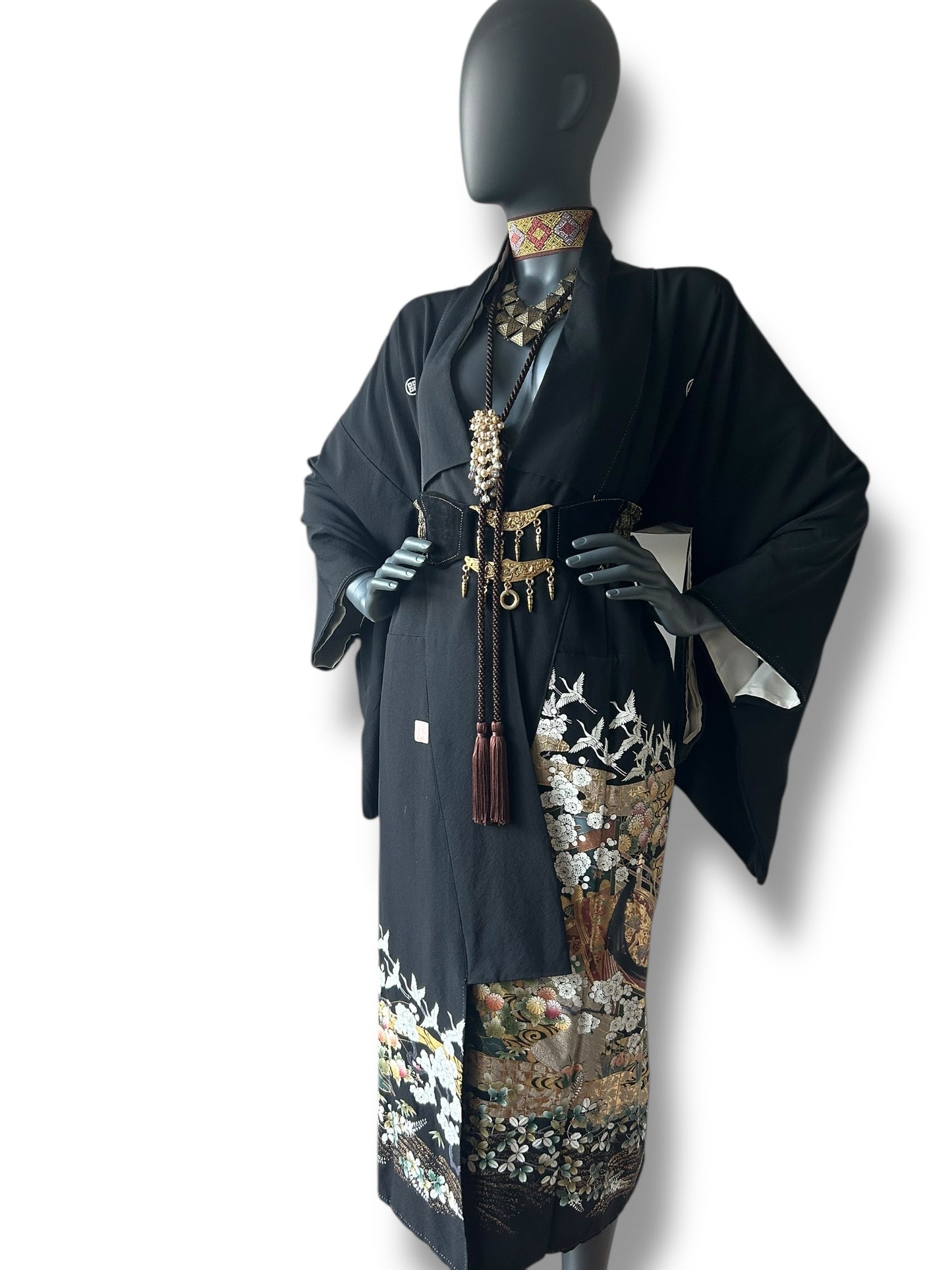 Vintage Black Silk Painted Kimono