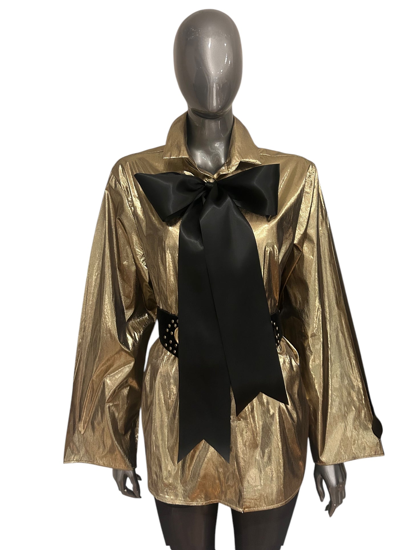 Vintage 1980s Gold Lamé Shirt and Satin Bow