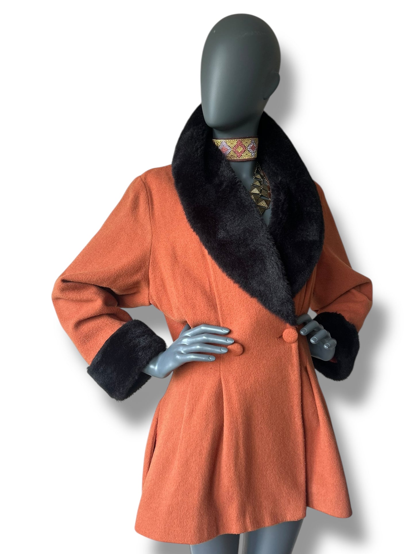 Vintage 1980s Plush Collar Coat