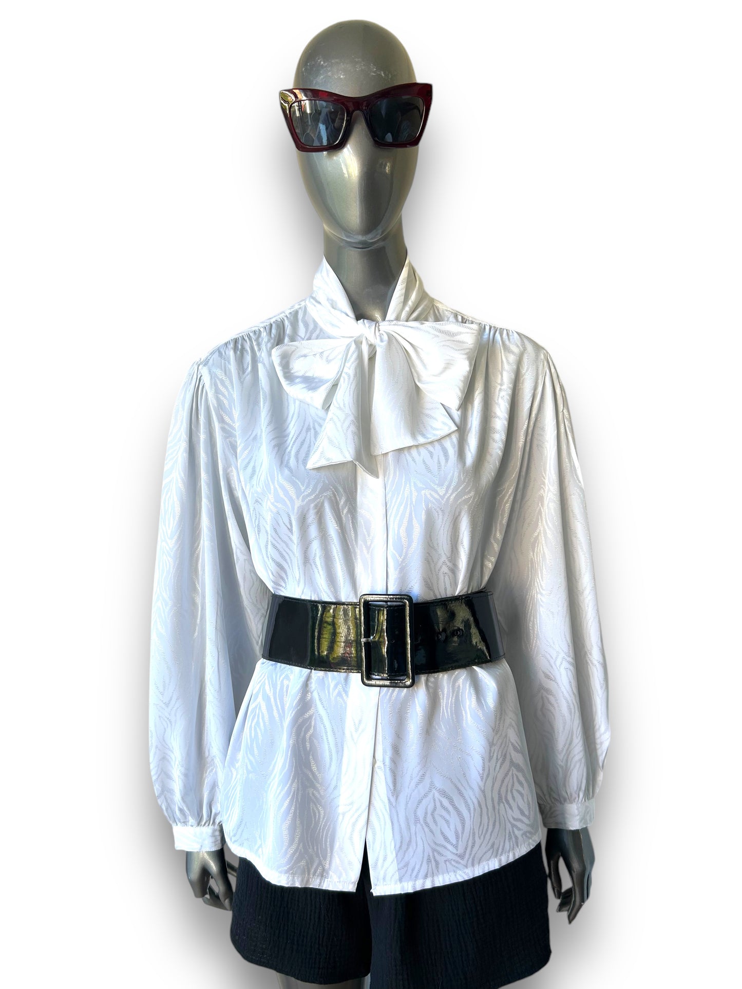 Vintage  1980s White Pussy Bow Blouse