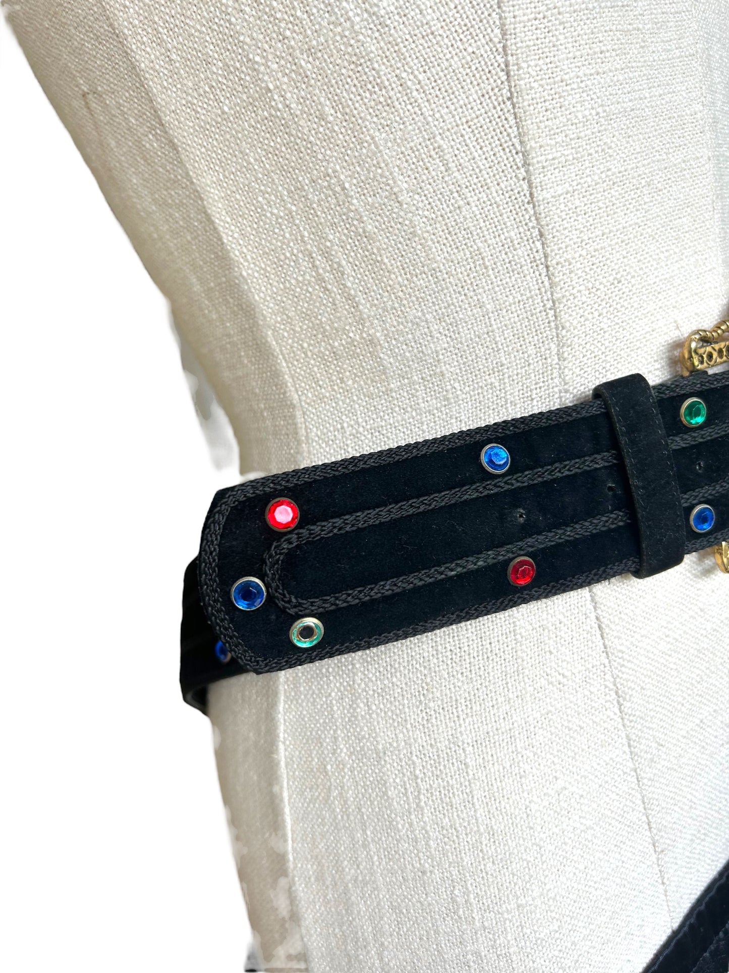 Vintage 1980s Oversized Wide Jewel Faux Suede Avant Garde Statement Belt