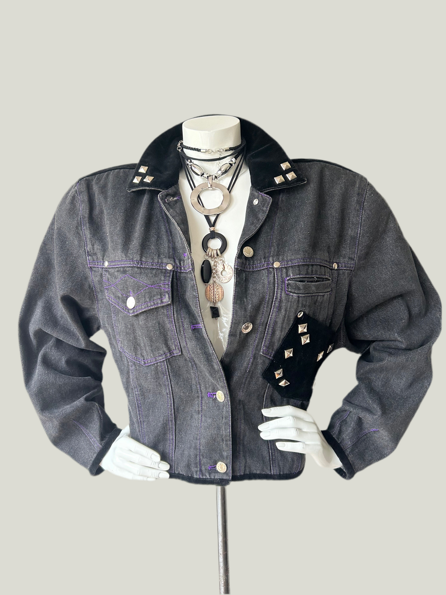 Vintage 1980s Grey Batwing Denim Jacket