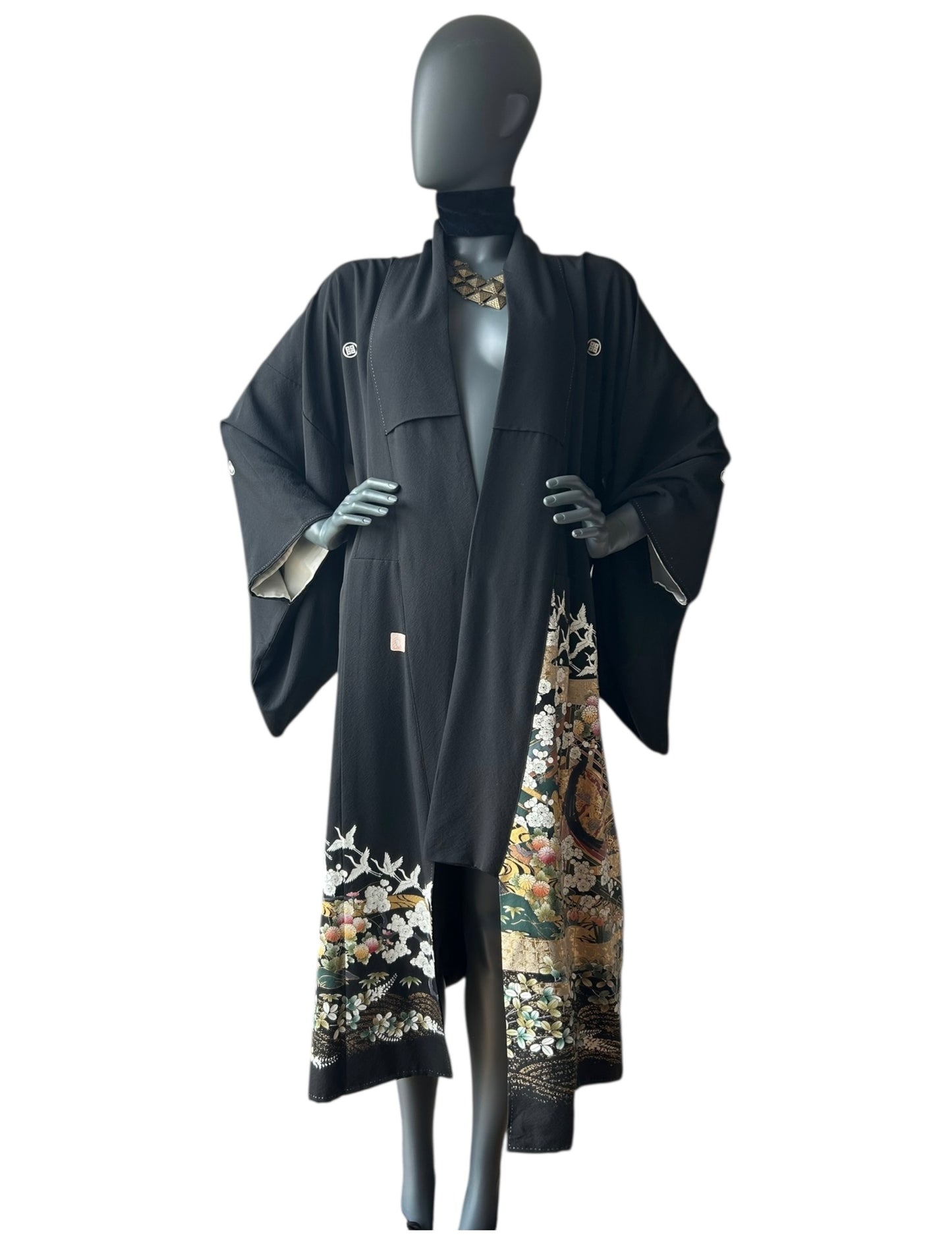 Vintage Black Silk Painted Kimono