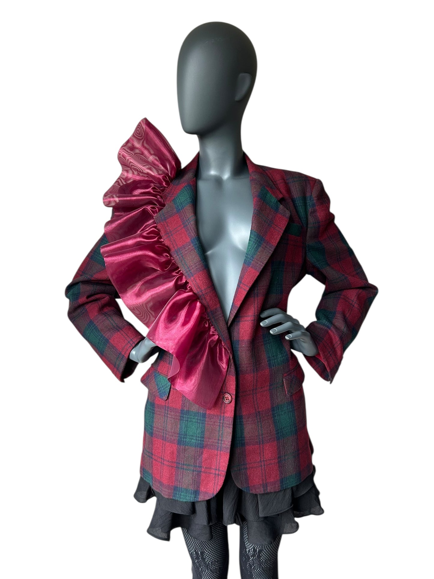 Overdress Redefined Vintage 80s Plaid Blazer and Couture Statement Frill