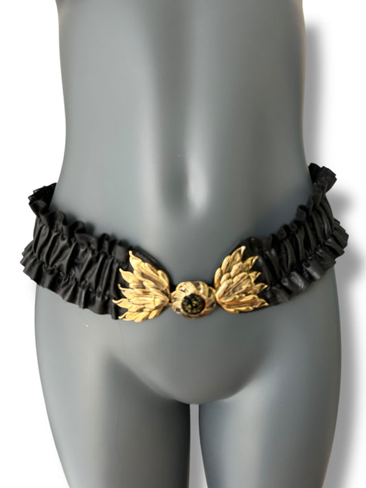 Vintage Black Leather Belt with Gold Buckle