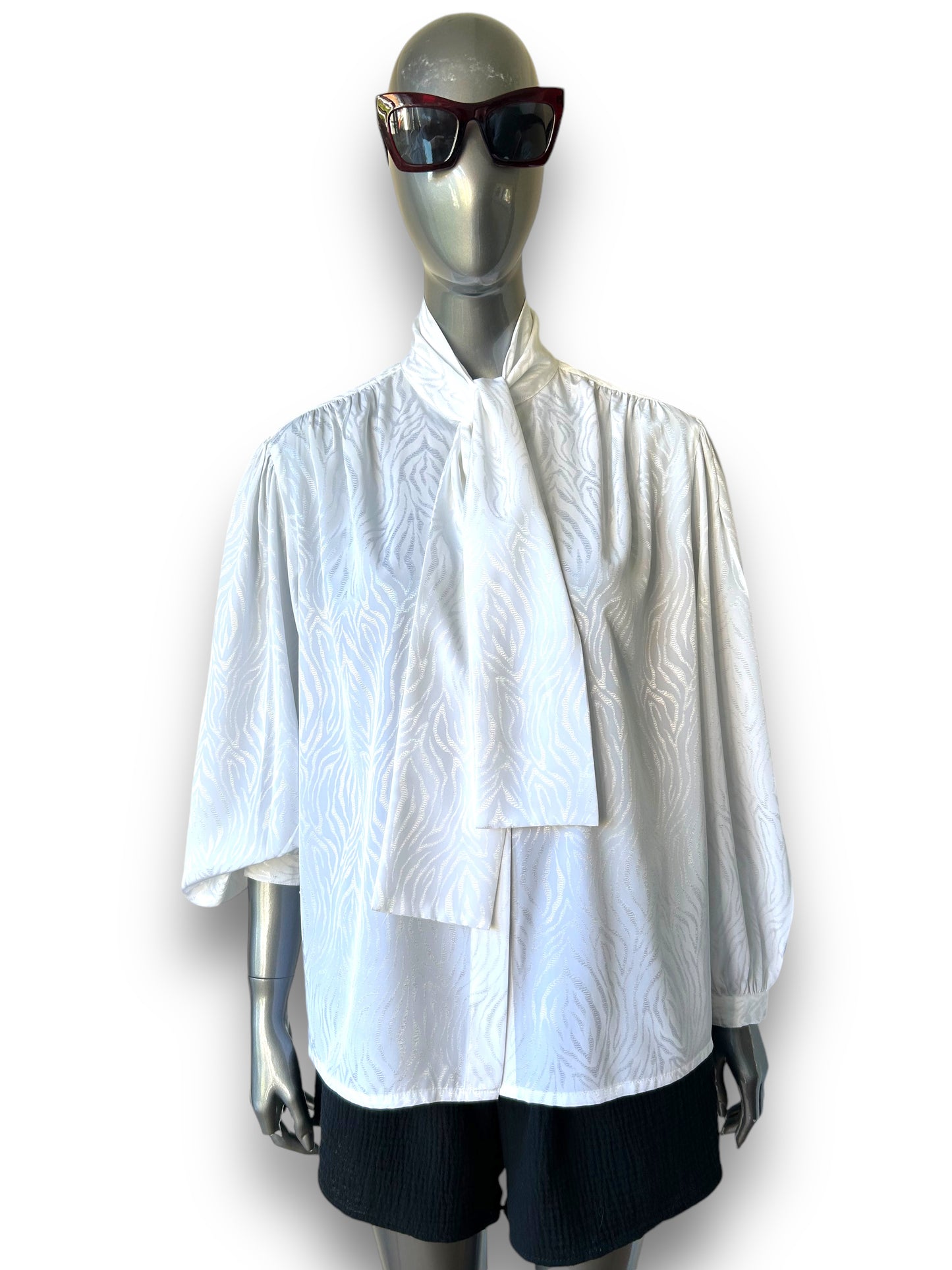 Vintage  1980s White Pussy Bow Blouse