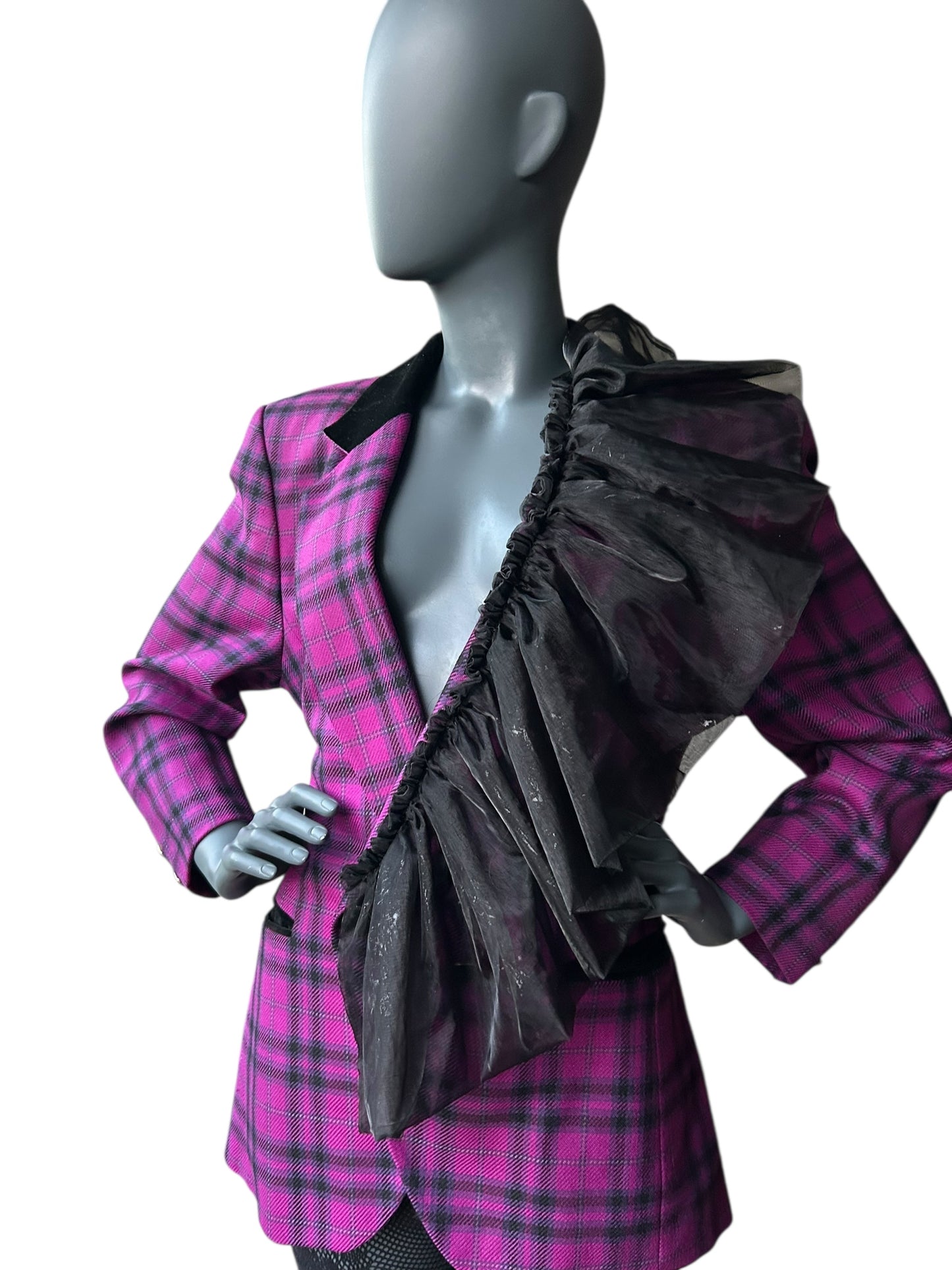 Vintage Overdress Redefined Deep Refuffle Blazer with Velvet accent