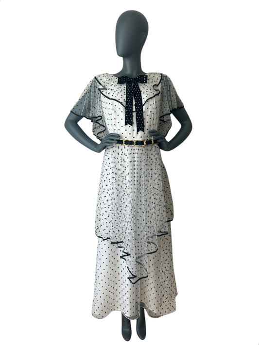 Vintage 1960s Black and White Polka Dot Mesh Dress