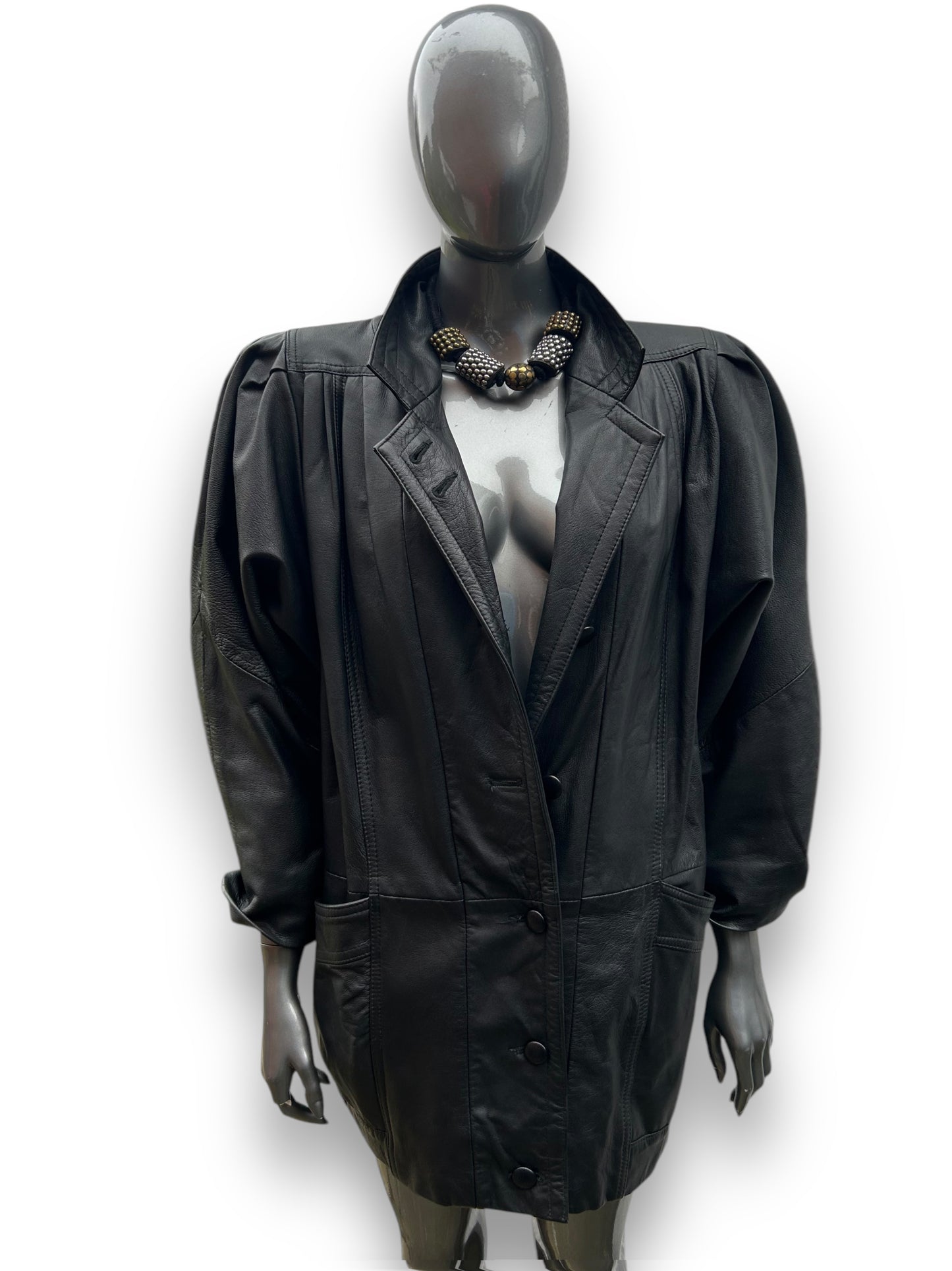 Vintage 1980s Batwing french Black Leather Jacket dress